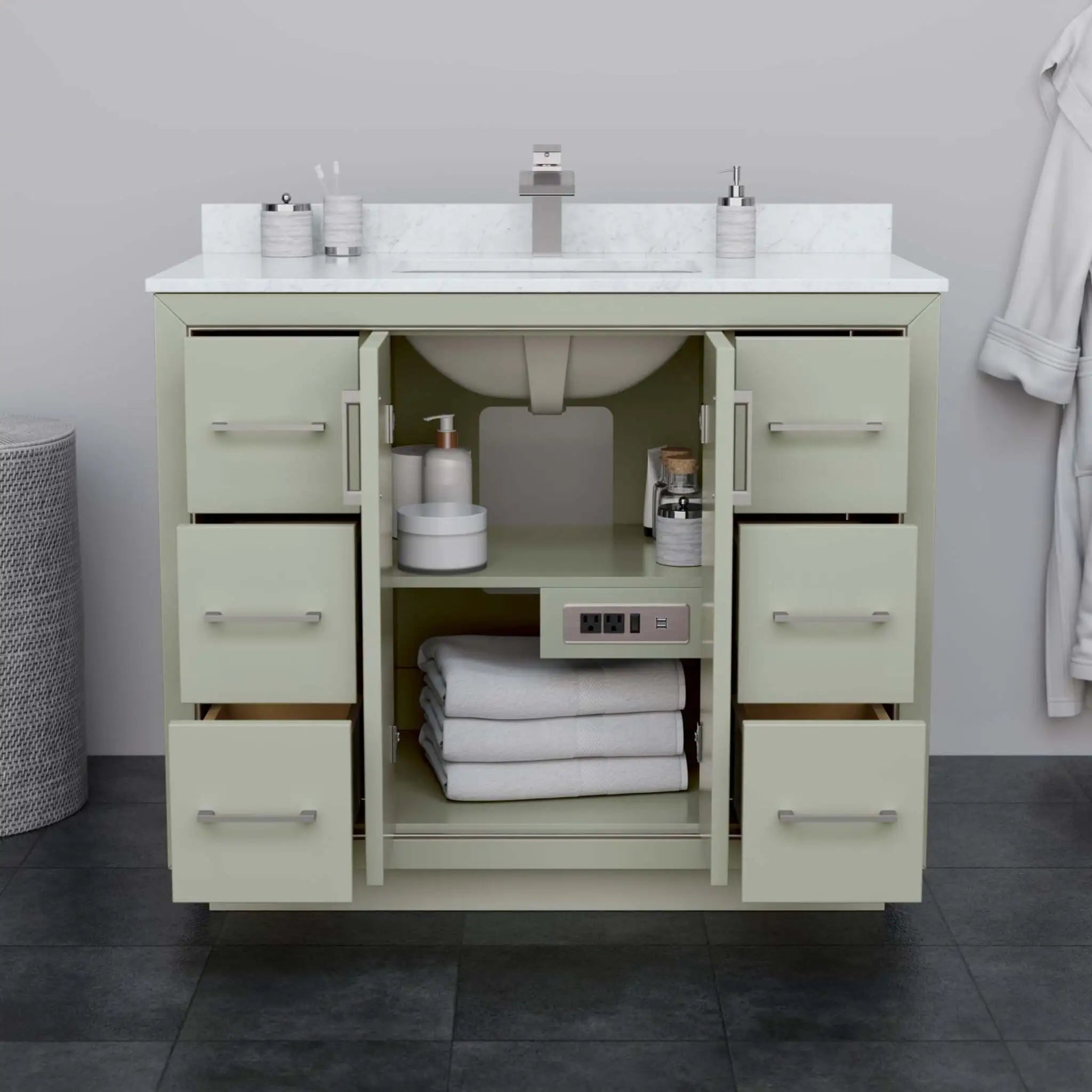 42" Icon Single Bathroom Vanity in Light Green with Brushed Nickel Trim by Wyndham