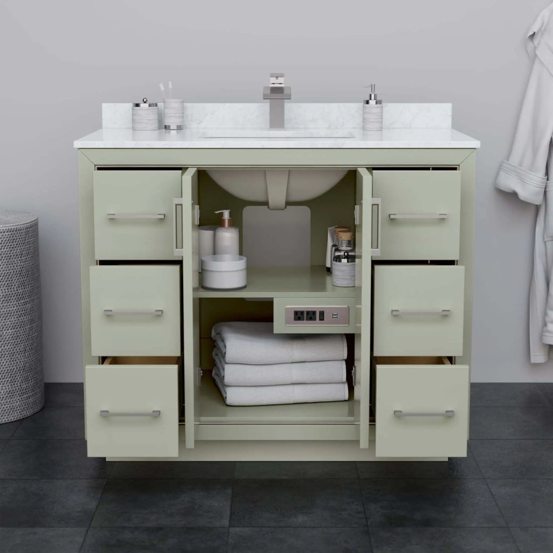 42" Icon Single Bathroom Vanity in Light Green with Brushed Nickel Trim by Wyndham