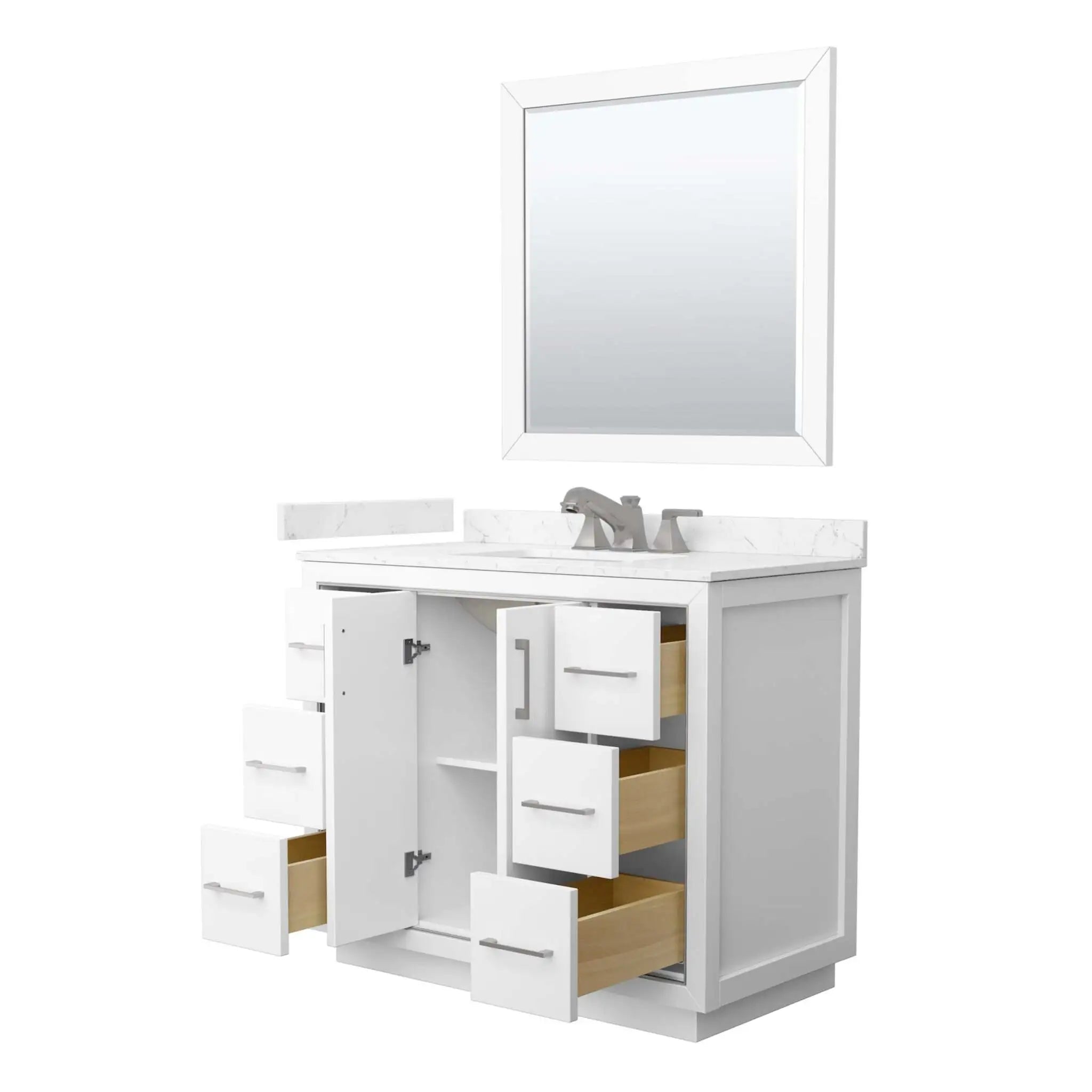 42" Icon Single Bathroom Vanity in White with Brushed Nickel Trim & 34" Mirror by Wyndham