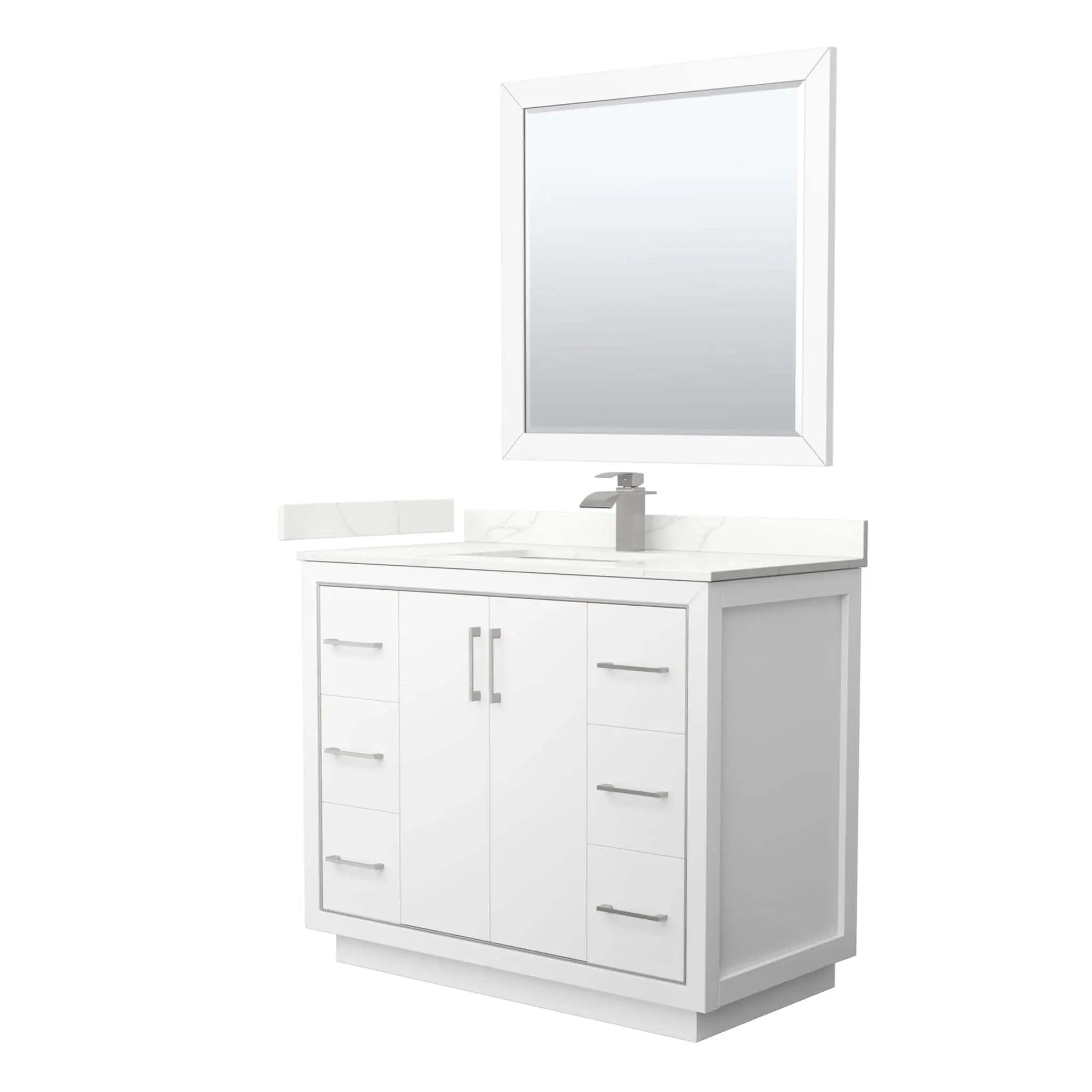 42" Icon Single Bathroom Vanity in White with Brushed Nickel Trim & 34" Mirror by Wyndham