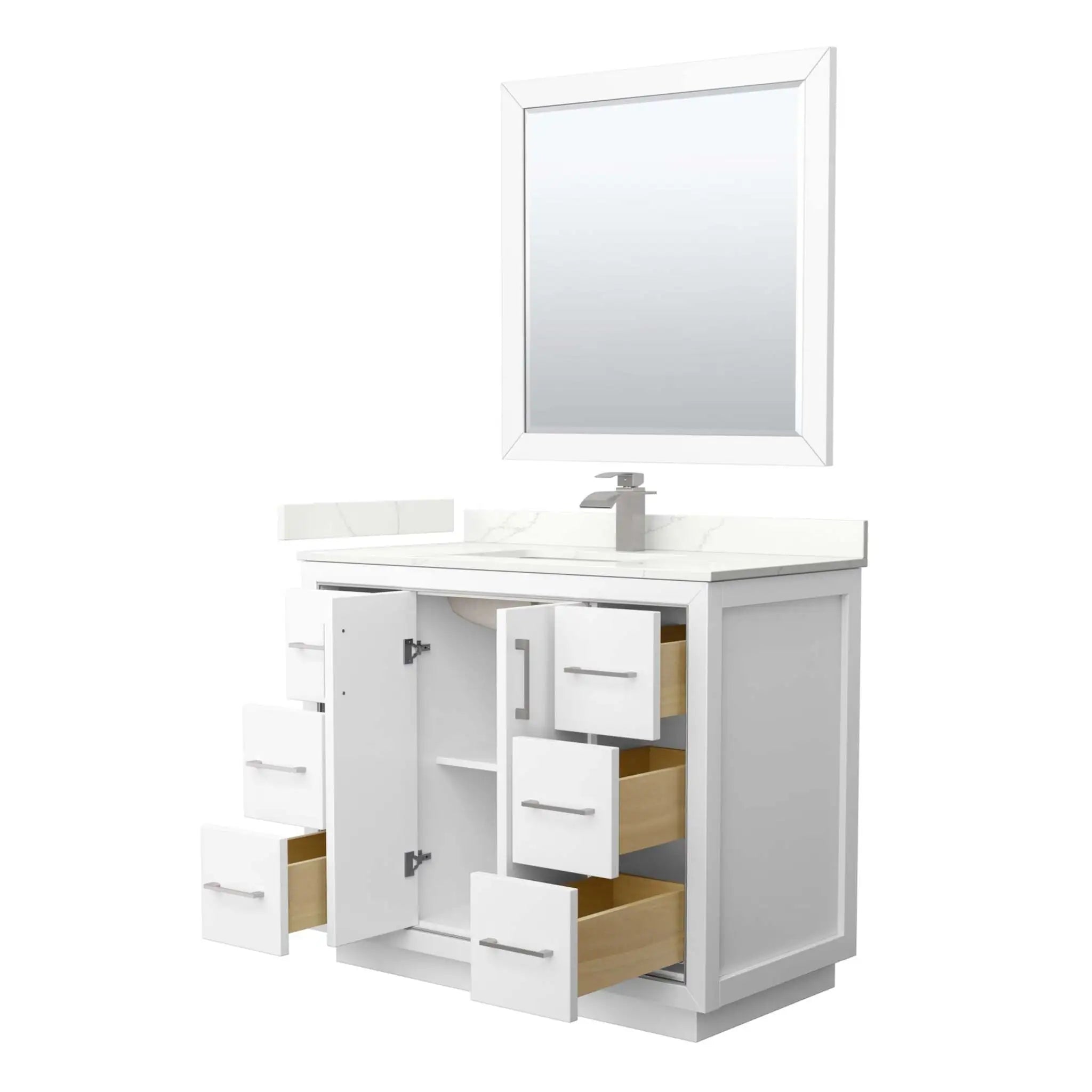 42" Icon Single Bathroom Vanity in White with Brushed Nickel Trim & 34" Mirror by Wyndham