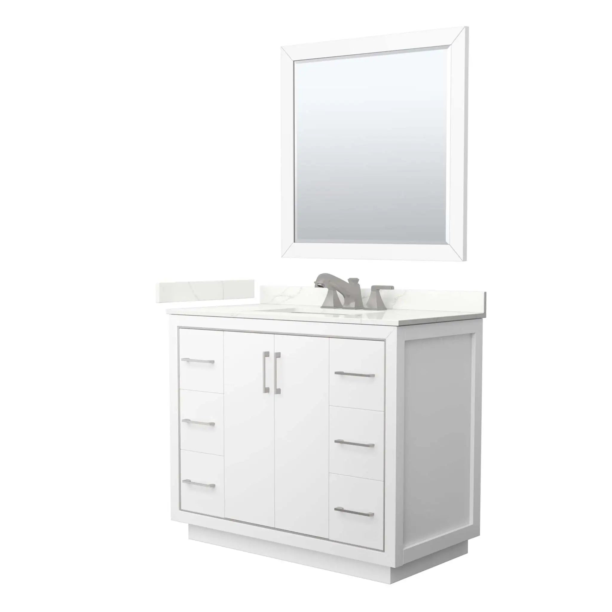 42" Icon Single Bathroom Vanity in White with Brushed Nickel Trim & 34" Mirror by Wyndham