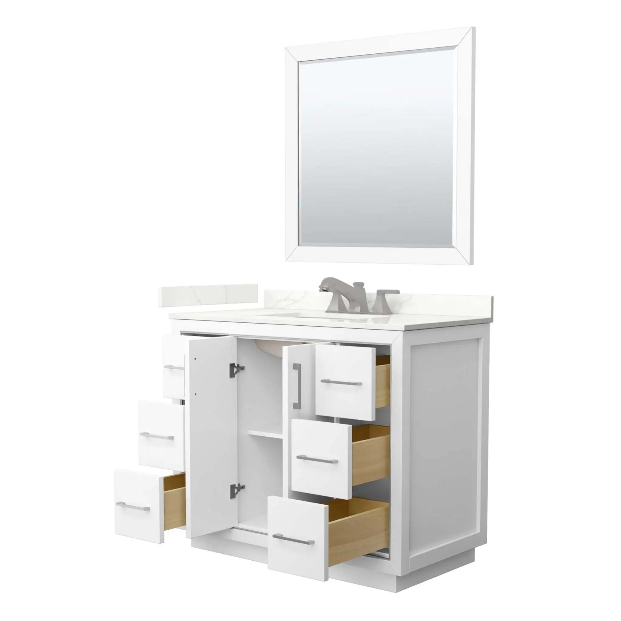 42" Icon Single Bathroom Vanity in White with Brushed Nickel Trim & 34" Mirror by Wyndham