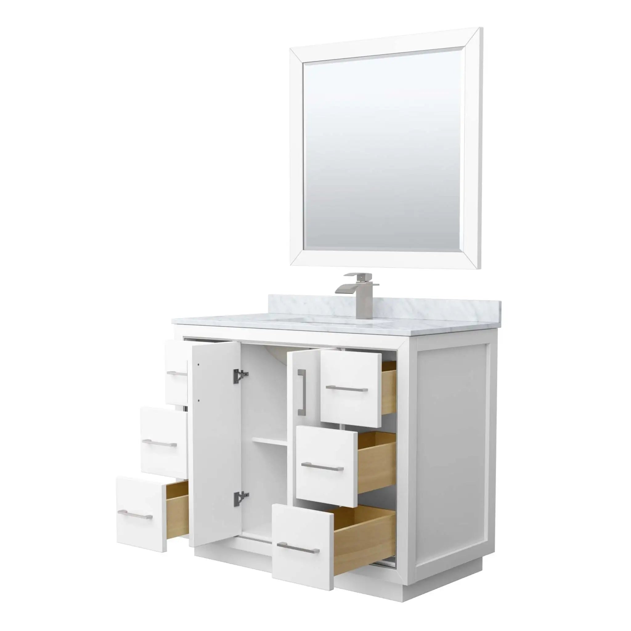 42" Icon Single Bathroom Vanity in White with Brushed Nickel Trim & 34" Mirror by Wyndham