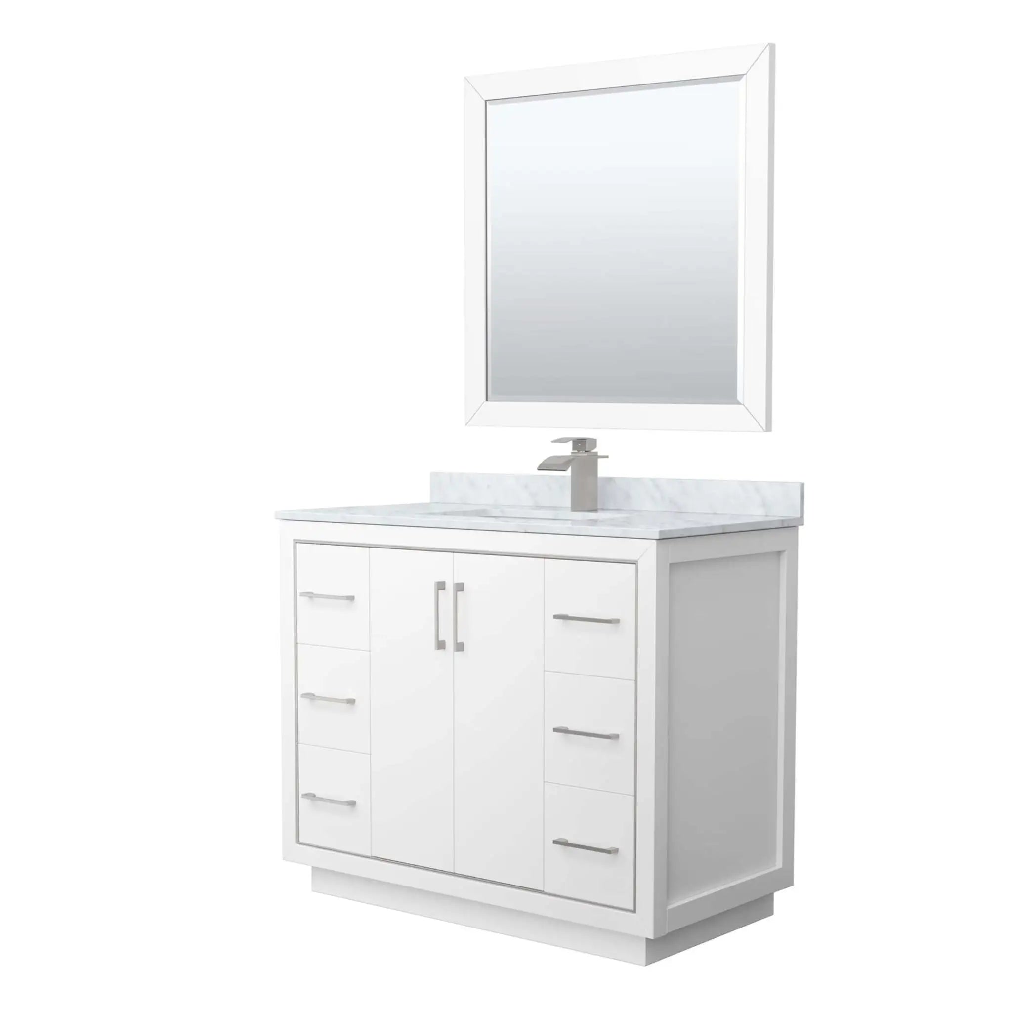 42" Icon Single Bathroom Vanity in White with Brushed Nickel Trim & 34" Mirror by Wyndham