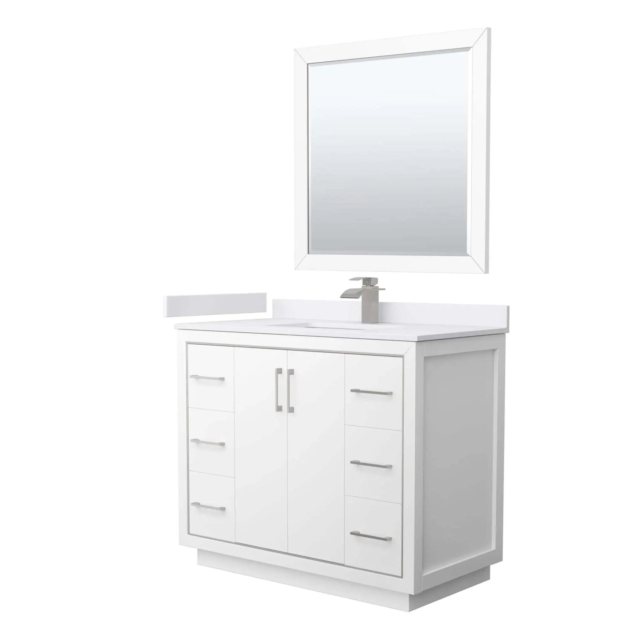 42" Icon Single Bathroom Vanity in White with Brushed Nickel Trim & 34" Mirror by Wyndham
