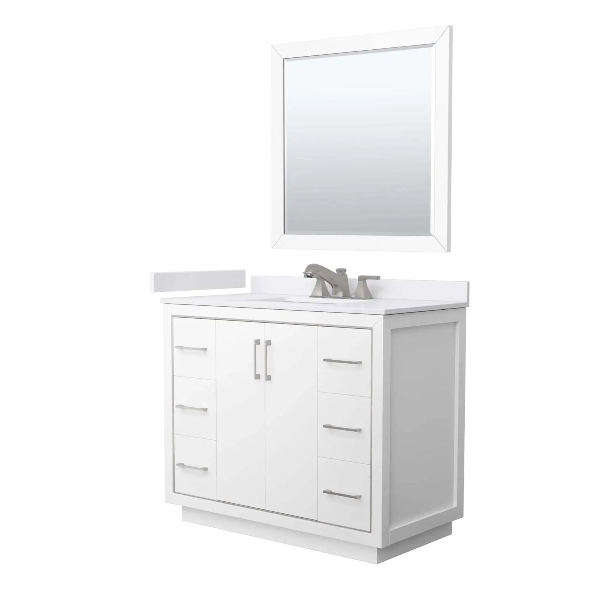 42" Icon Single Bathroom Vanity in White with Brushed Nickel Trim & 34" Mirror by Wyndham