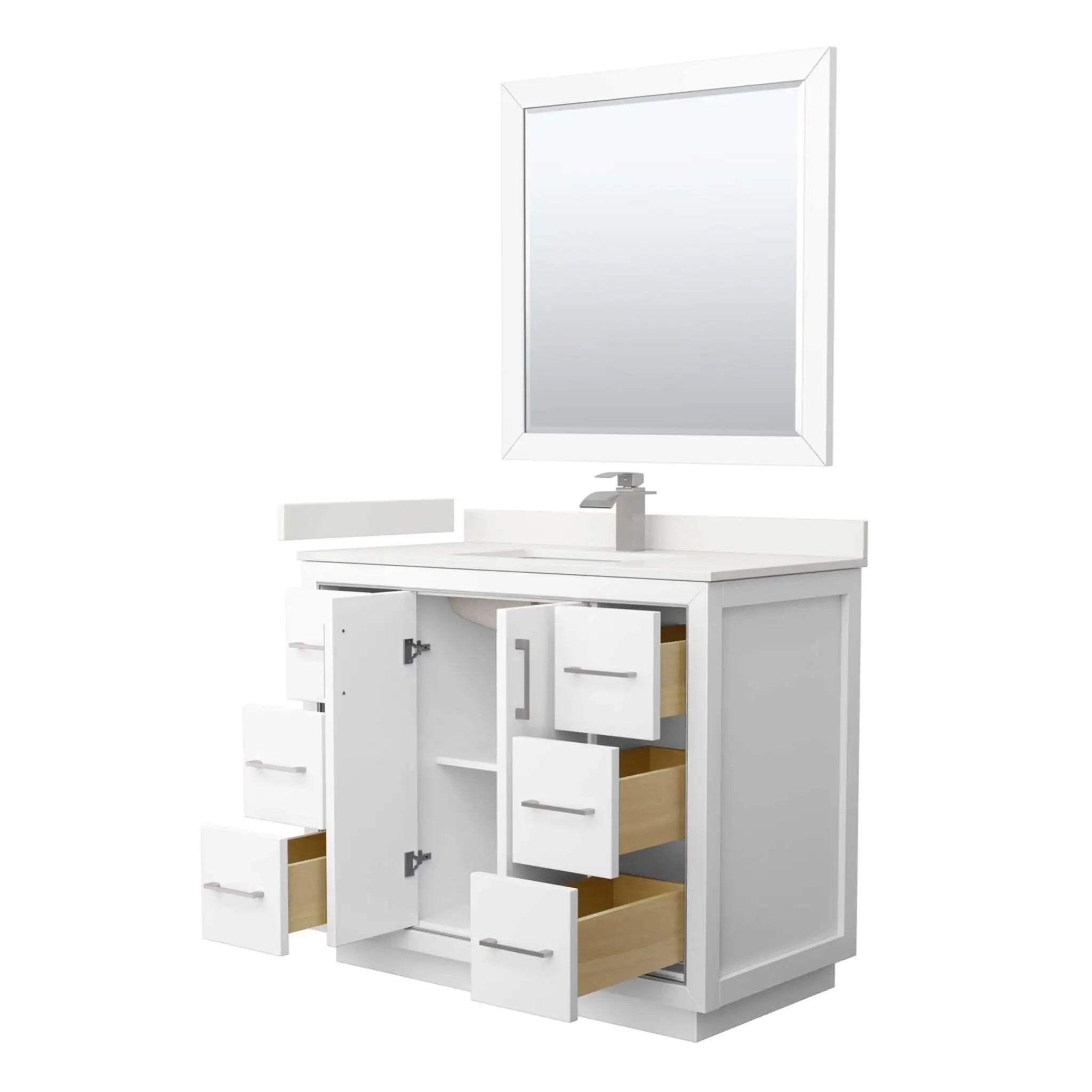 42" Icon Single Bathroom Vanity in White with Brushed Nickel Trim & 34" Mirror by Wyndham