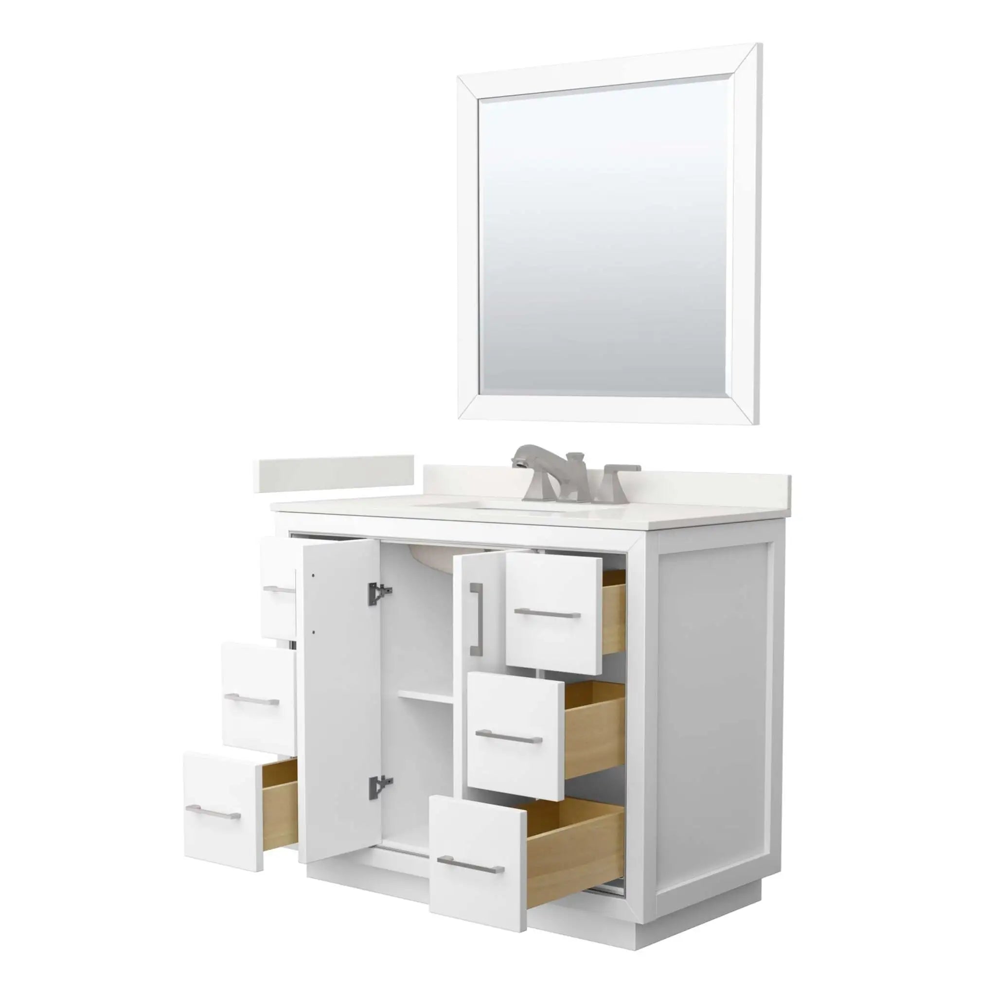 42" Icon Single Bathroom Vanity in White with Brushed Nickel Trim & 34" Mirror by Wyndham