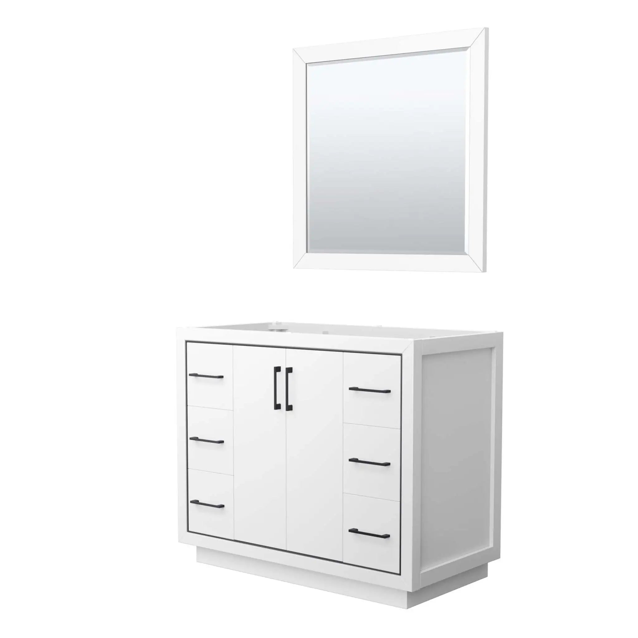 42" Icon Single Bathroom Vanity in White with Matte Black Trim & 34" Mirror by Wyndham