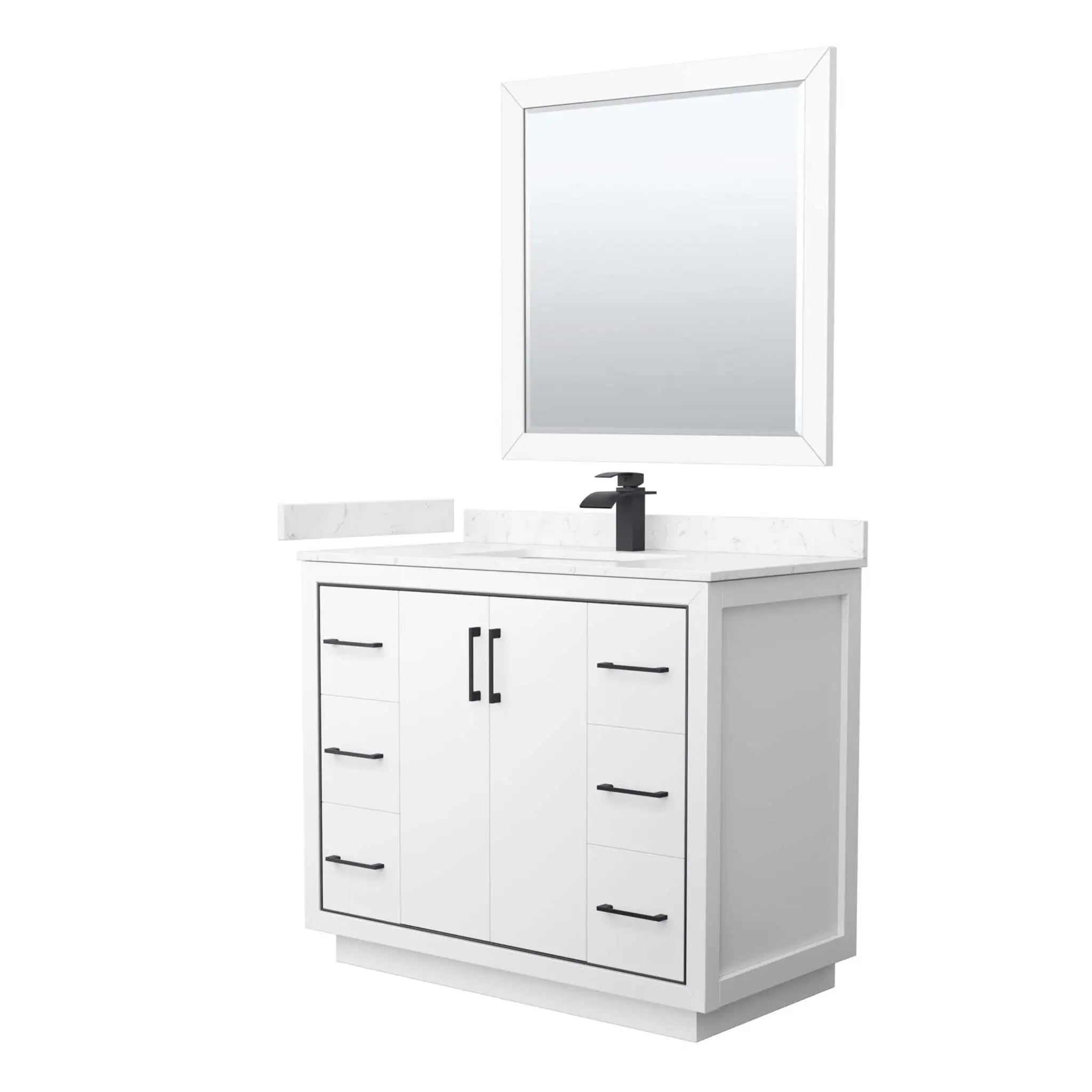 42" Icon Single Bathroom Vanity in White with Matte Black Trim & 34" Mirror by Wyndham