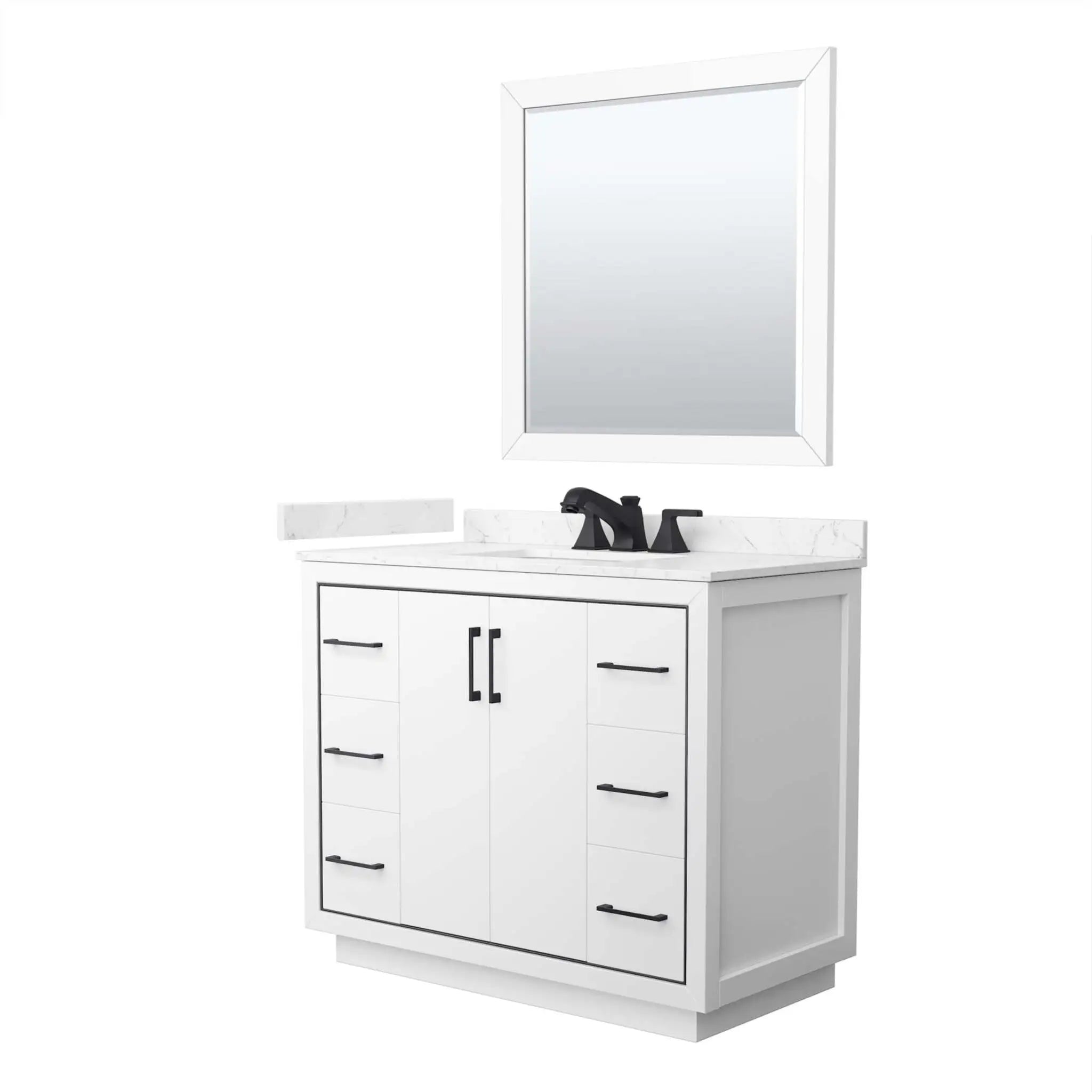 42" Icon Single Bathroom Vanity in White with Matte Black Trim & 34" Mirror by Wyndham