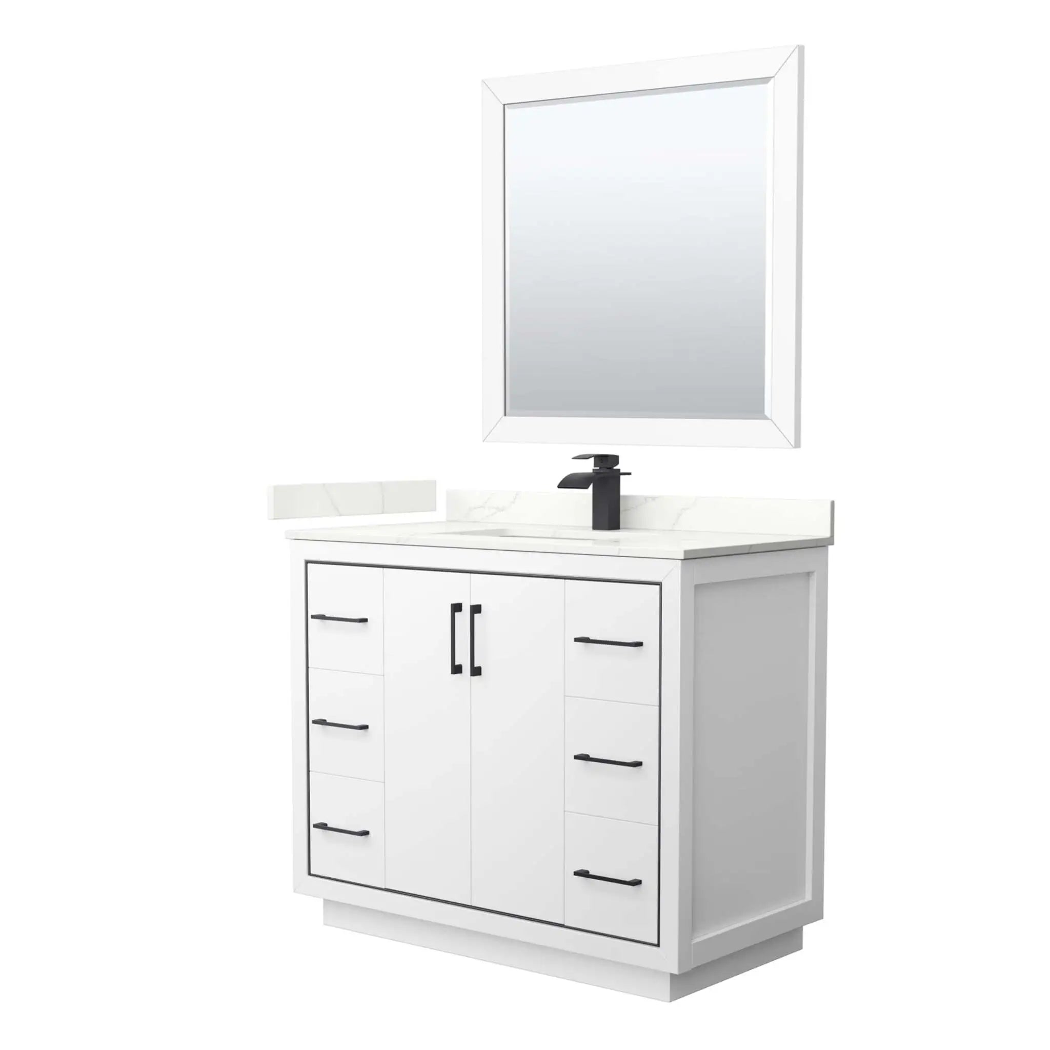 42" Icon Single Bathroom Vanity in White with Matte Black Trim & 34" Mirror by Wyndham