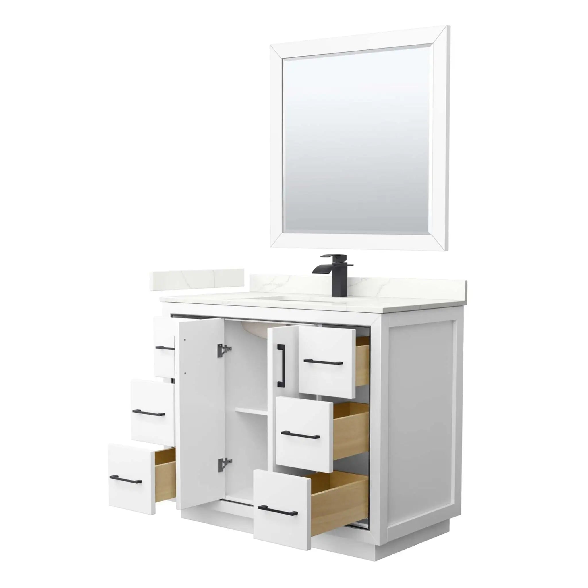 42" Icon Single Bathroom Vanity in White with Matte Black Trim & 34" Mirror by Wyndham