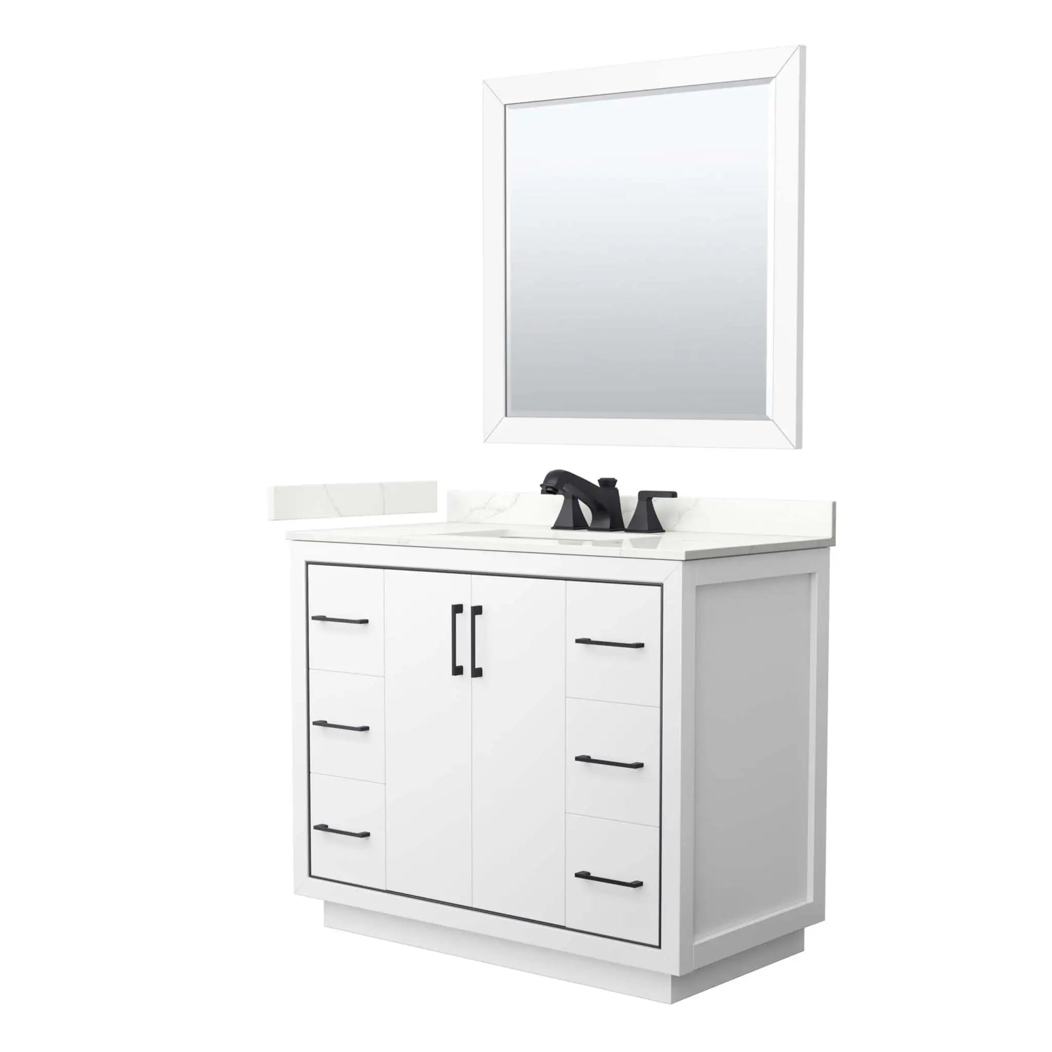42" Icon Single Bathroom Vanity in White with Matte Black Trim & 34" Mirror by Wyndham