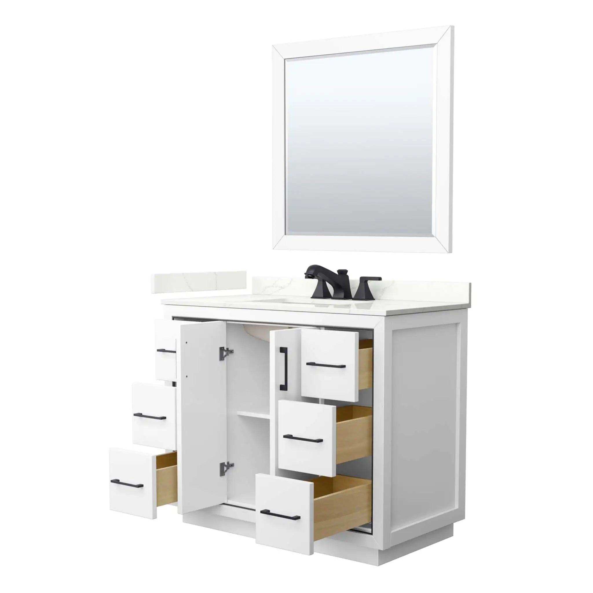 42" Icon Single Bathroom Vanity in White with Matte Black Trim & 34" Mirror by Wyndham