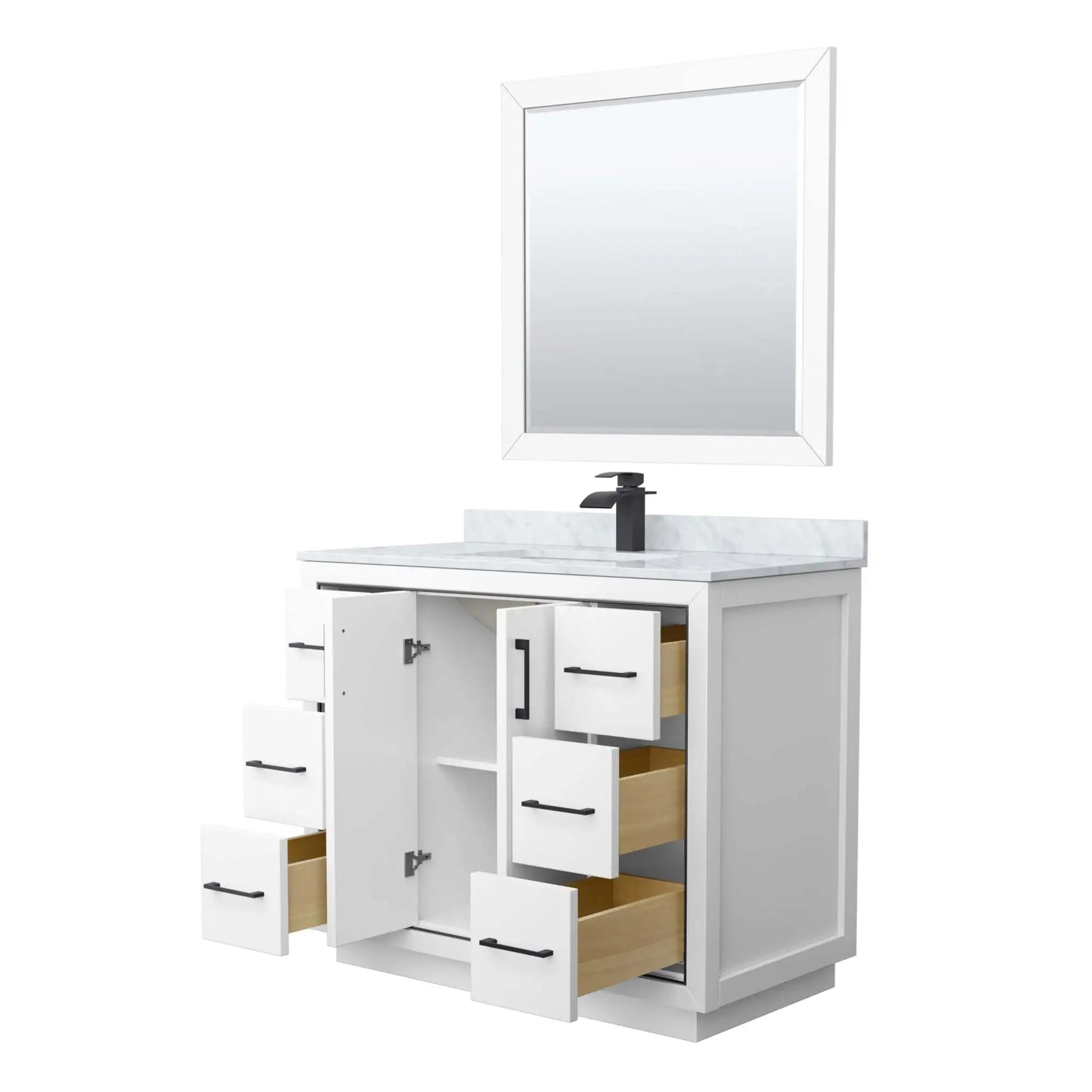 42" Icon Single Bathroom Vanity in White with Matte Black Trim & 34" Mirror by Wyndham