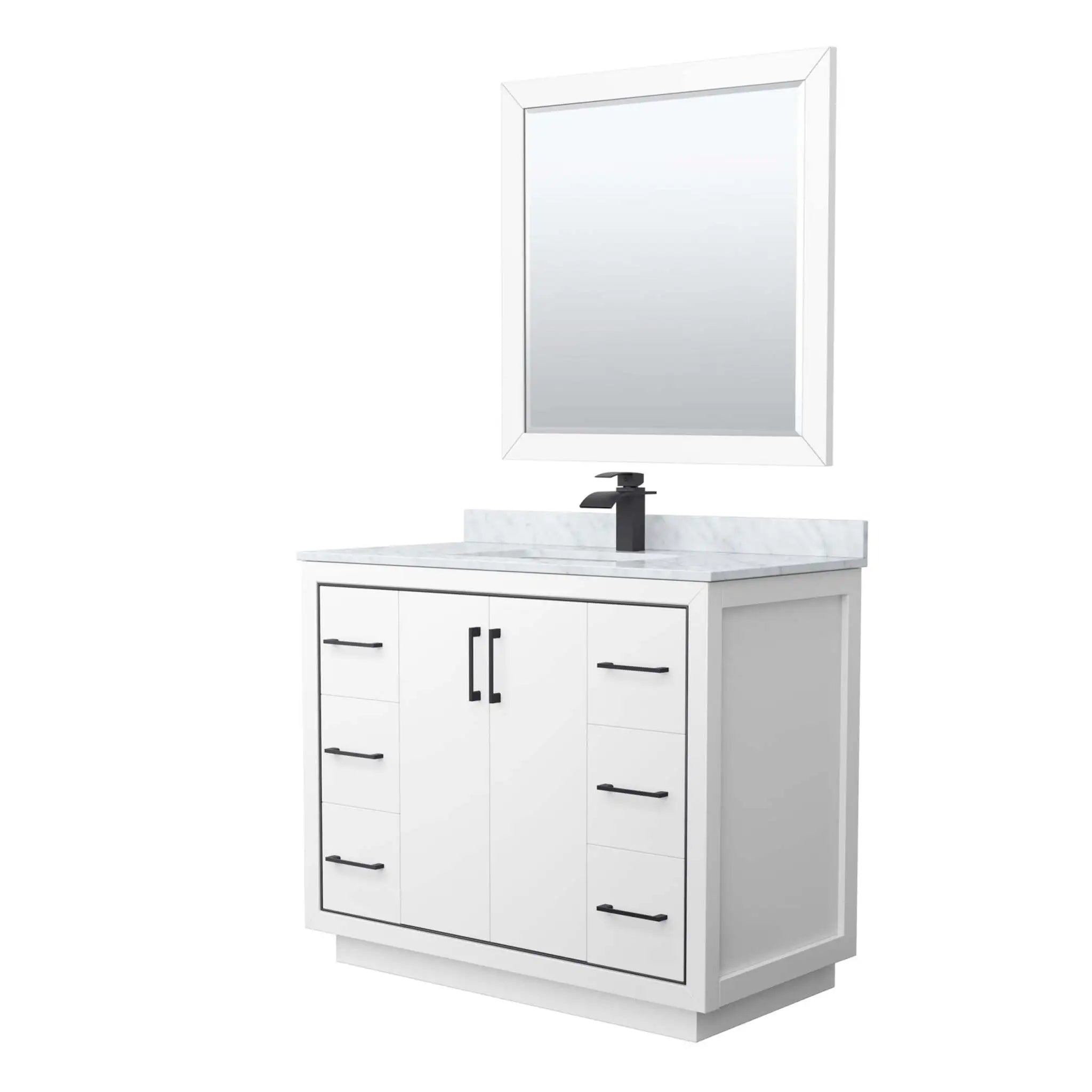 42" Icon Single Bathroom Vanity in White with Matte Black Trim & 34" Mirror by Wyndham