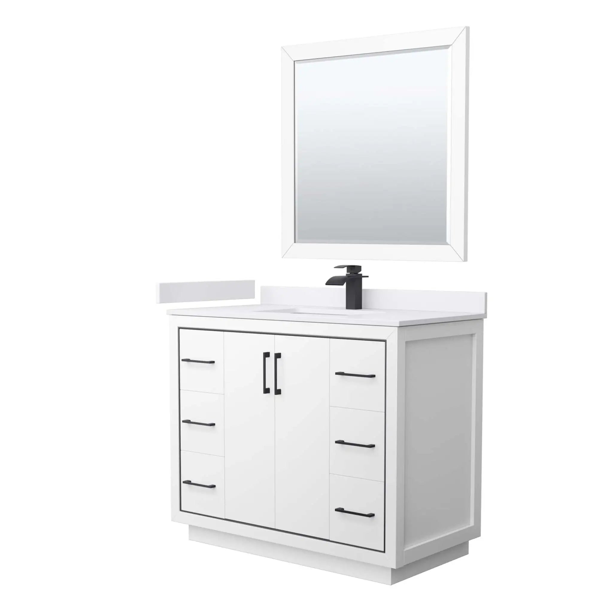 42" Icon Single Bathroom Vanity in White with Matte Black Trim & 34" Mirror by Wyndham