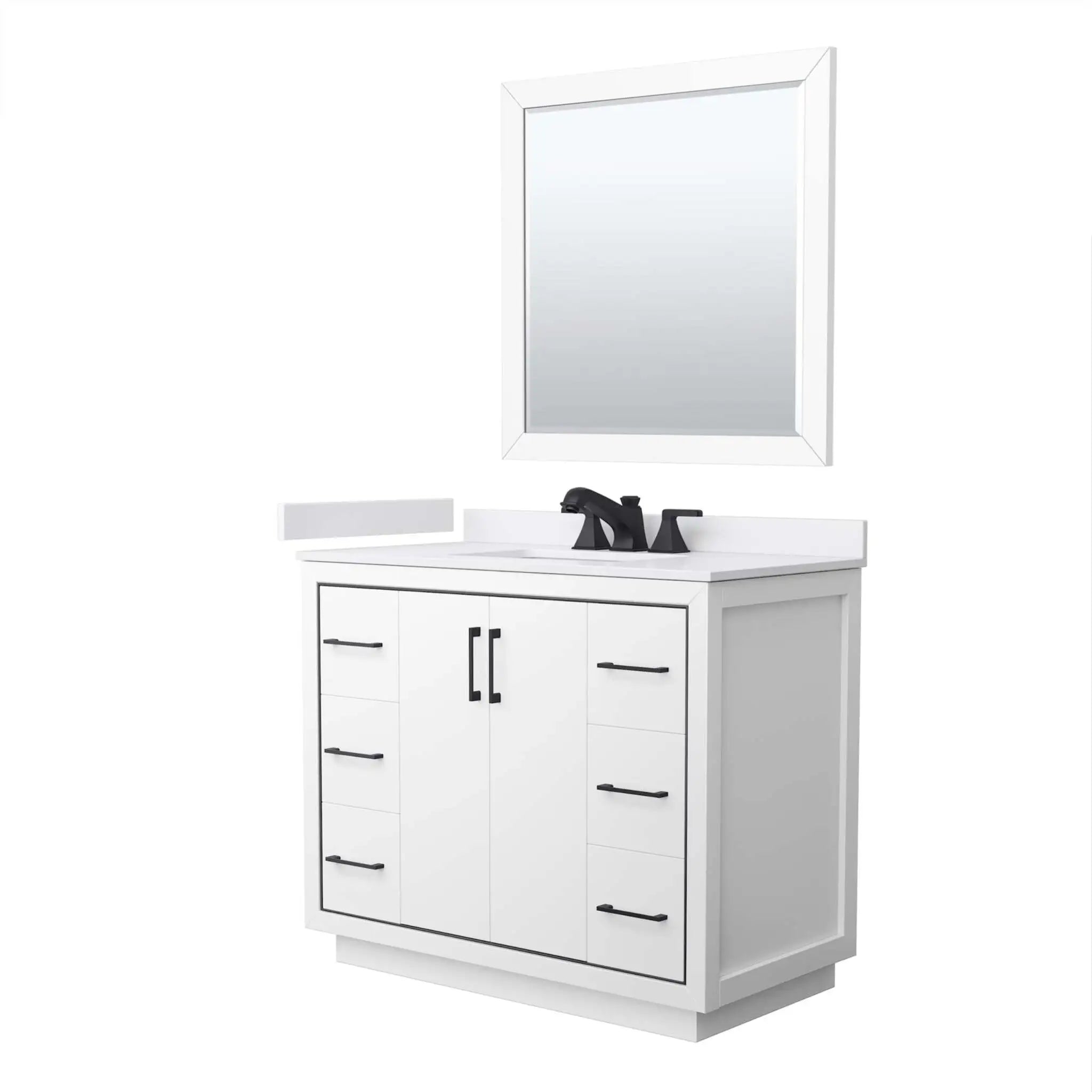 42" Icon Single Bathroom Vanity in White with Matte Black Trim & 34" Mirror by Wyndham