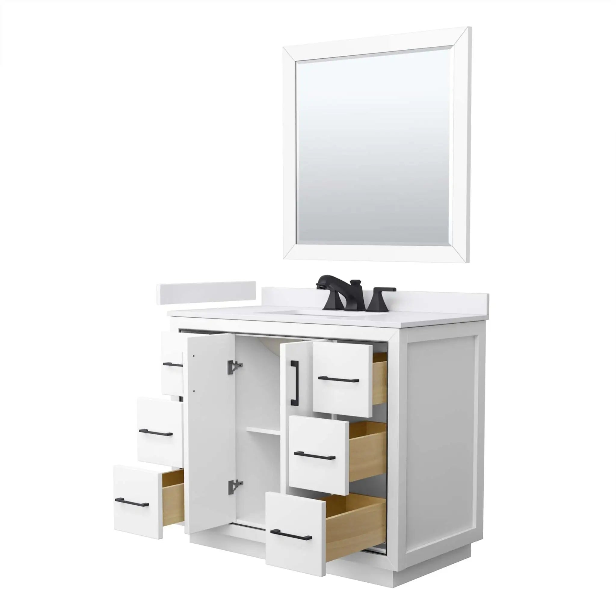 42" Icon Single Bathroom Vanity in White with Matte Black Trim & 34" Mirror by Wyndham