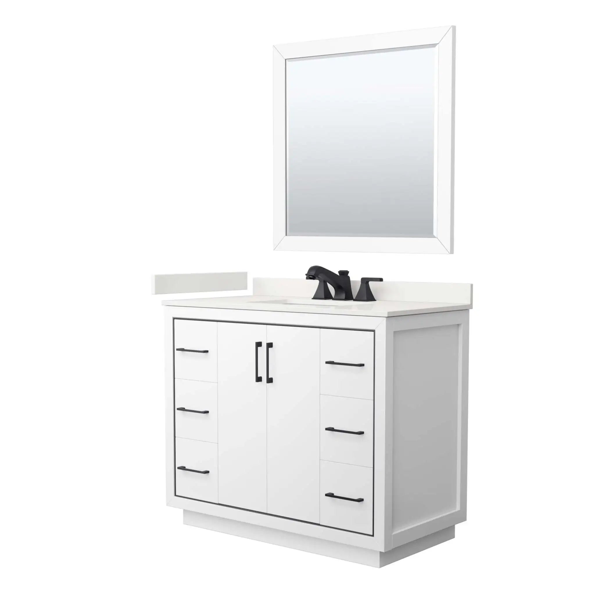 42" Icon Single Bathroom Vanity in White with Matte Black Trim & 34" Mirror by Wyndham