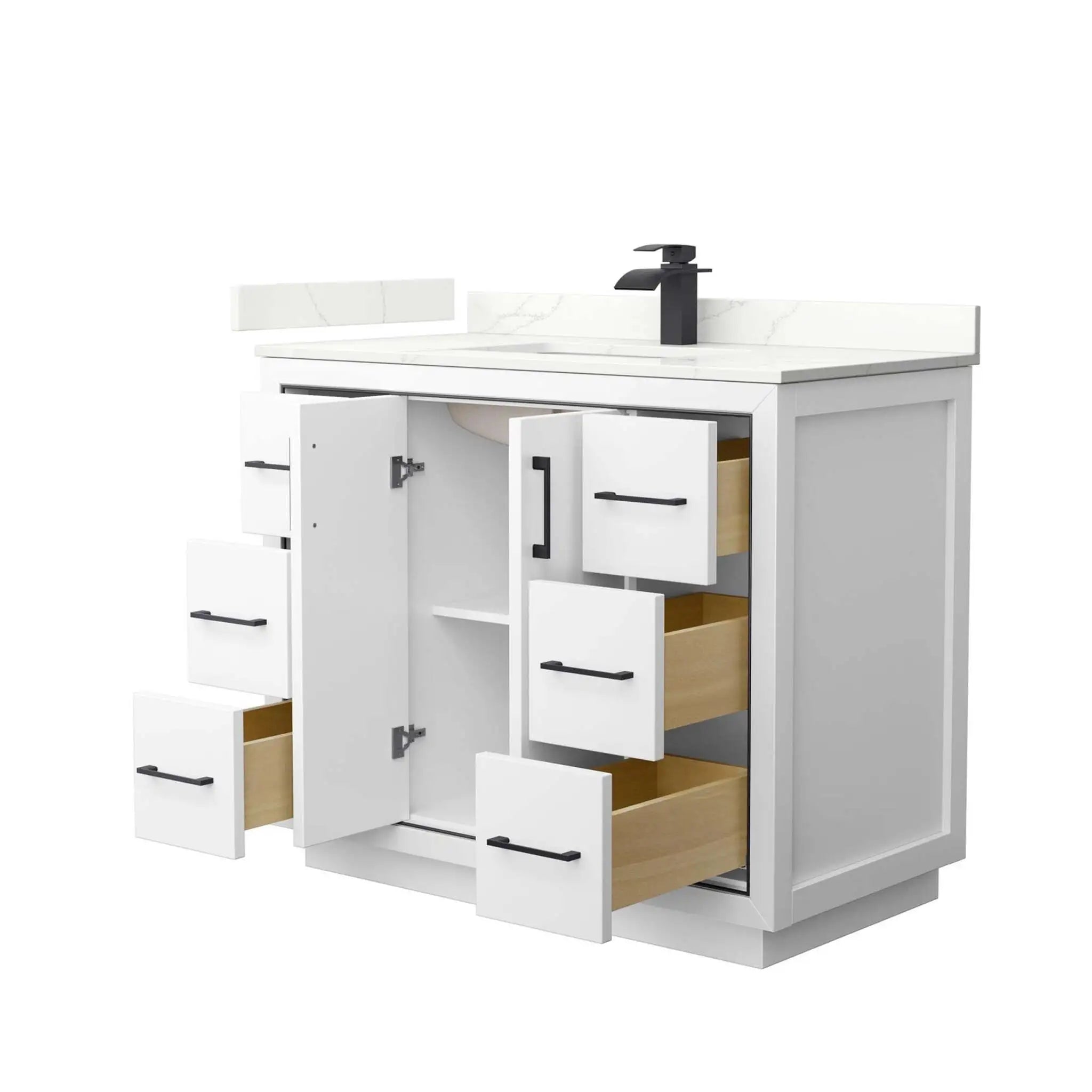 42" Icon Single Bathroom Vanity in White with Matte Black Trim by Wyndham