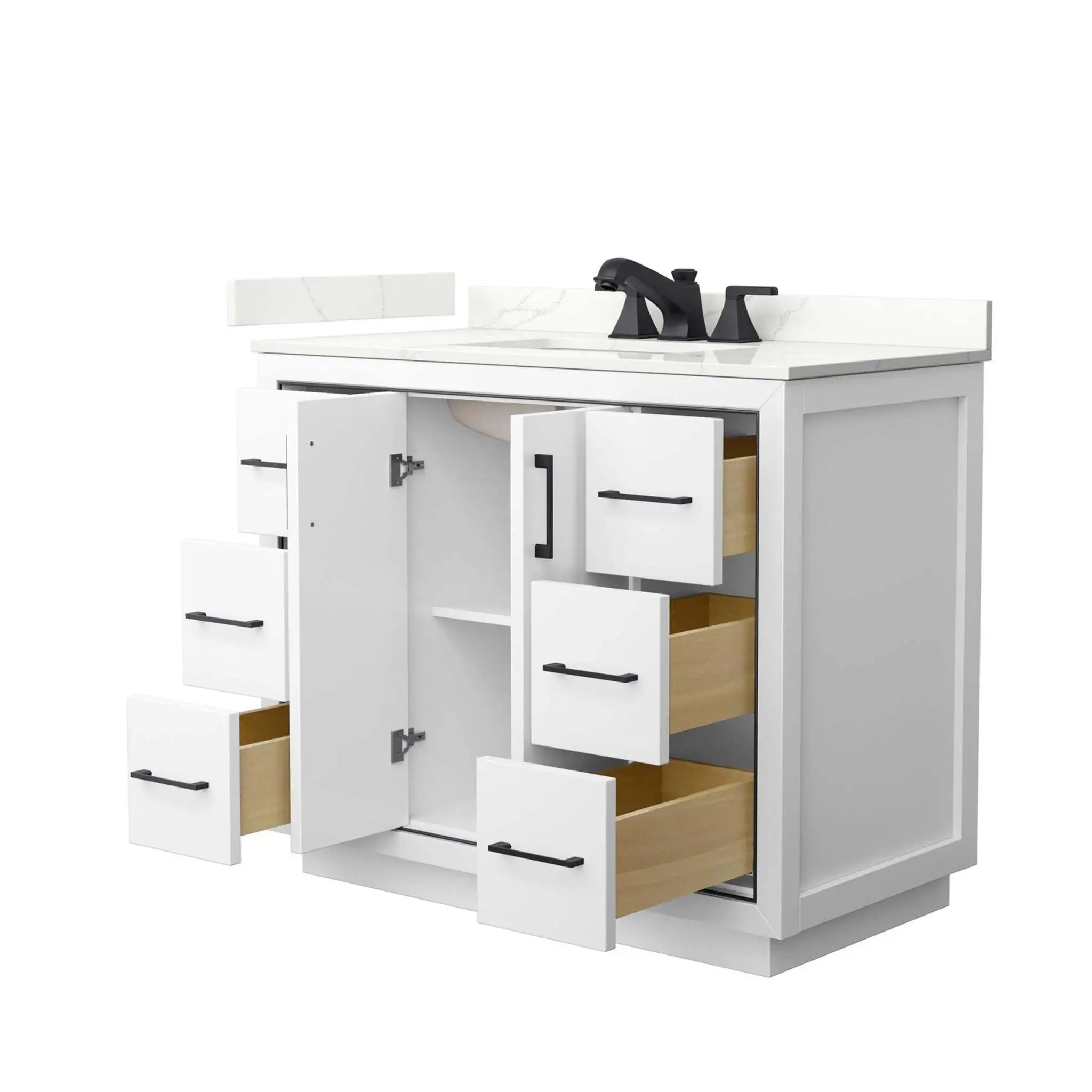42" Icon Single Bathroom Vanity in White with Matte Black Trim by Wyndham