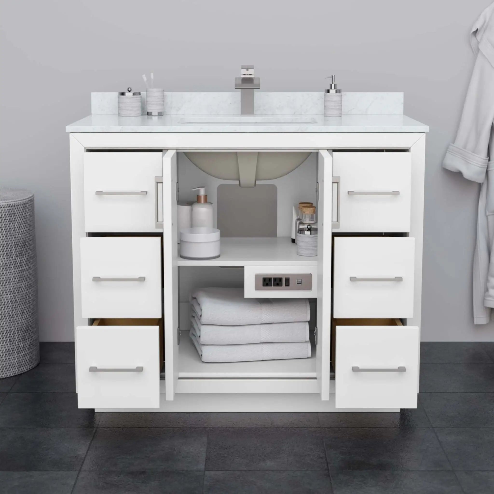 42" Icon Single Bathroom Vanity in White with Matte Black Trim by Wyndham