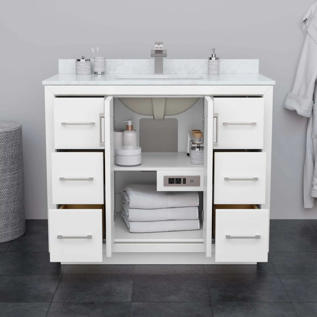 42" Icon Single Bathroom Vanity in White with Matte Black Trim by Wyndham