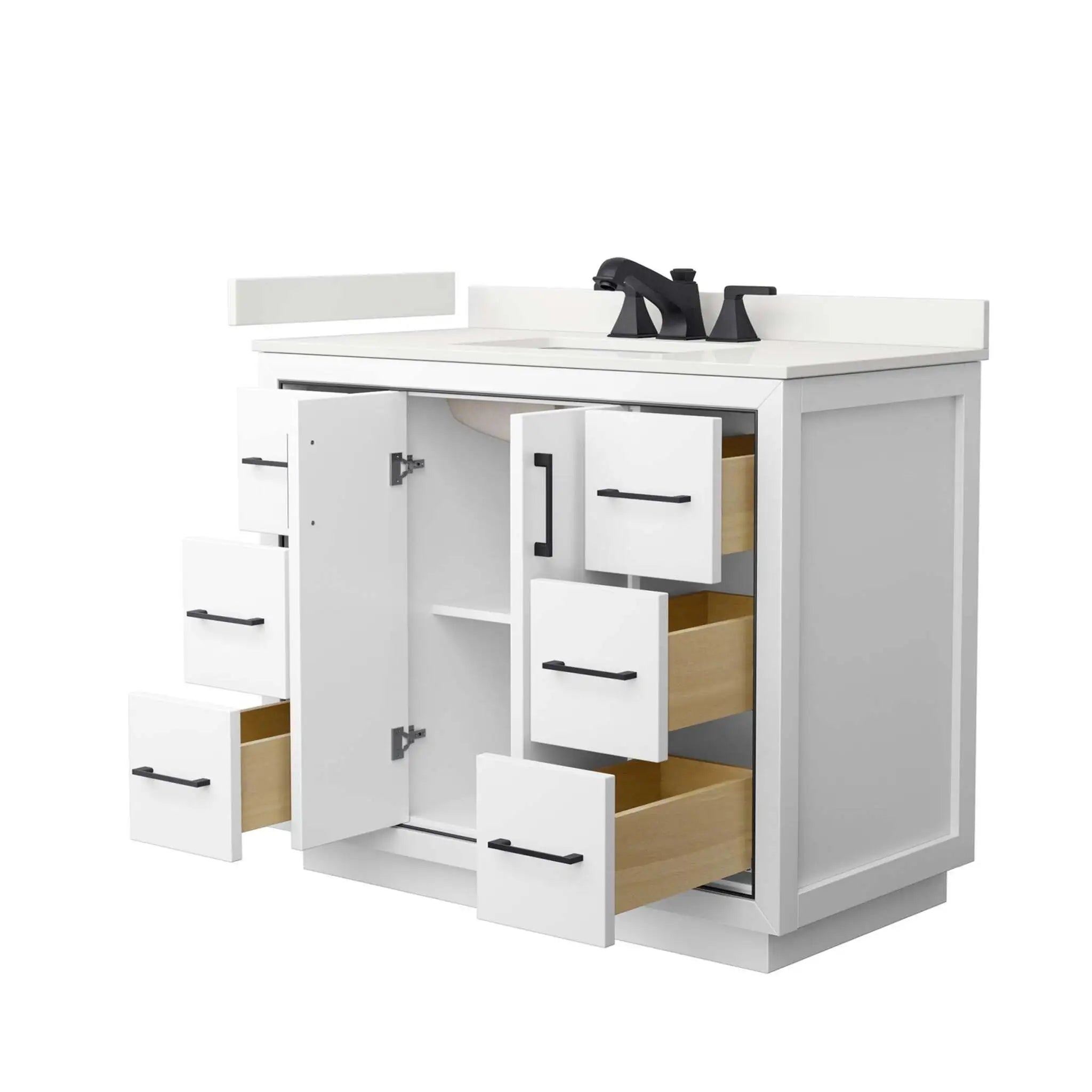 42" Icon Single Bathroom Vanity in White with Matte Black Trim by Wyndham
