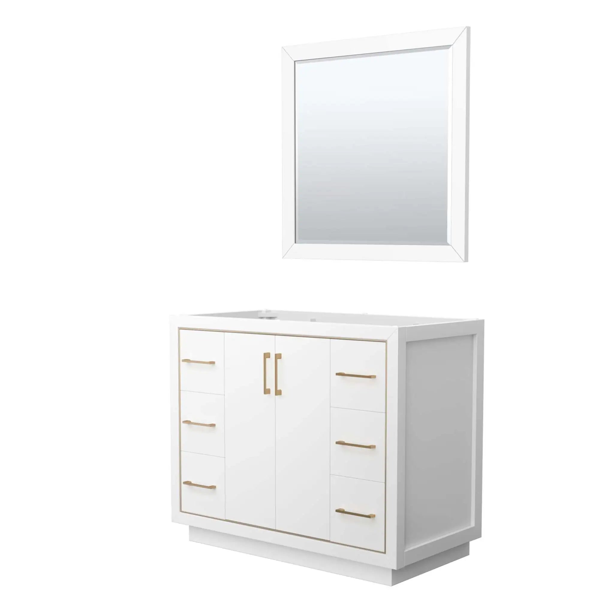 42" Icon Single Bathroom Vanity in White with Satin Bronze Trim & 34" Mirror by Wyndham
