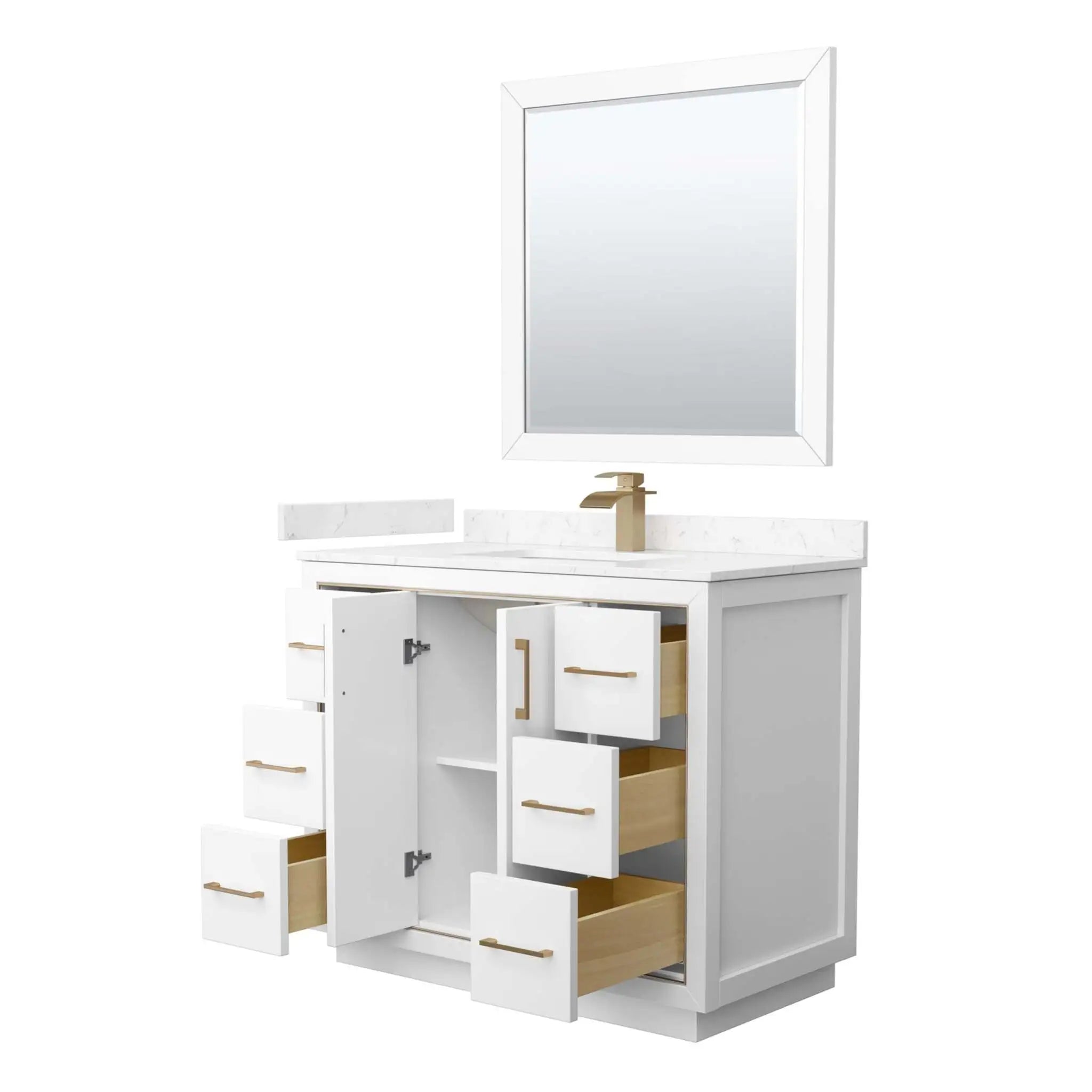 42" Icon Single Bathroom Vanity in White with Satin Bronze Trim & 34" Mirror by Wyndham