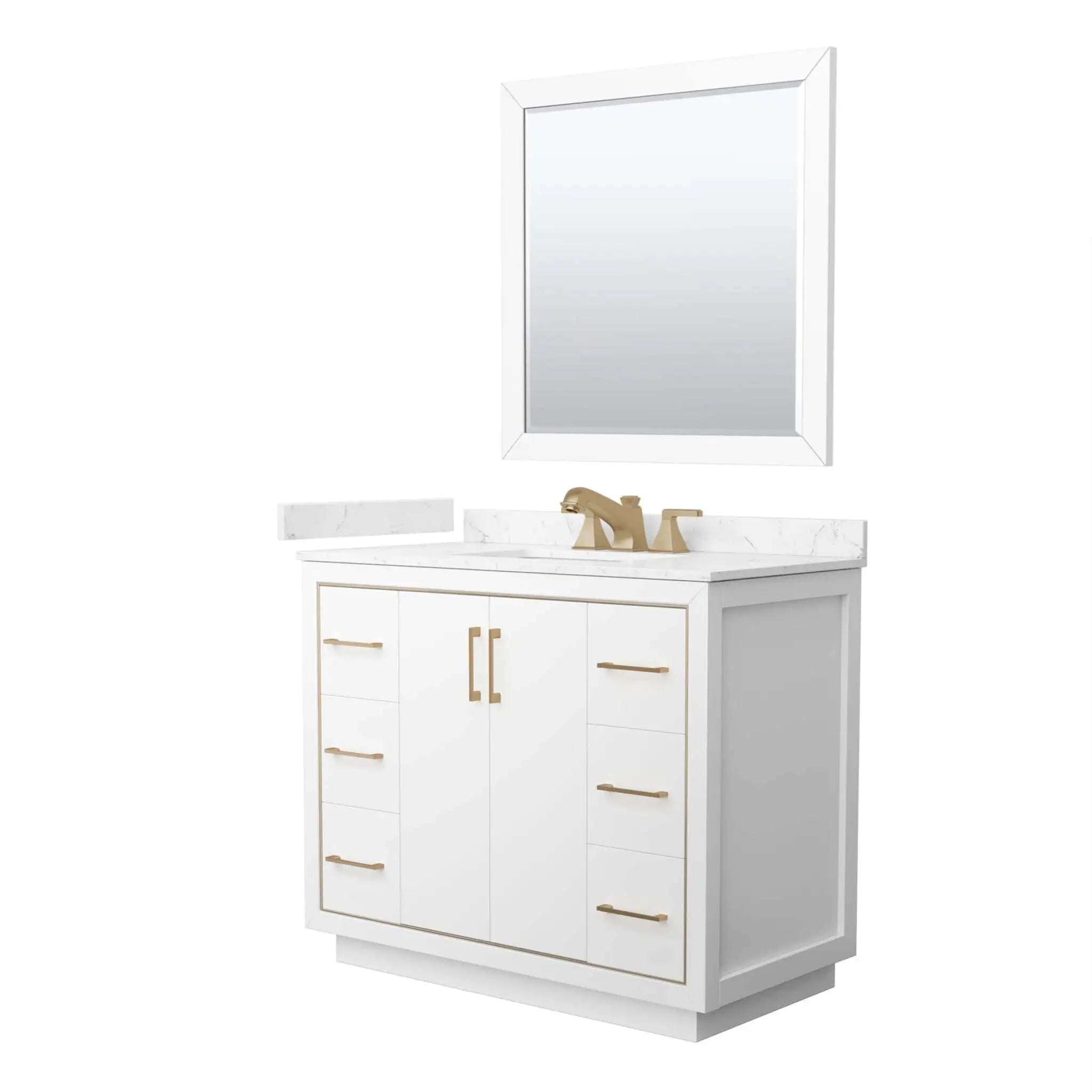 42" Icon Single Bathroom Vanity in White with Satin Bronze Trim & 34" Mirror by Wyndham
