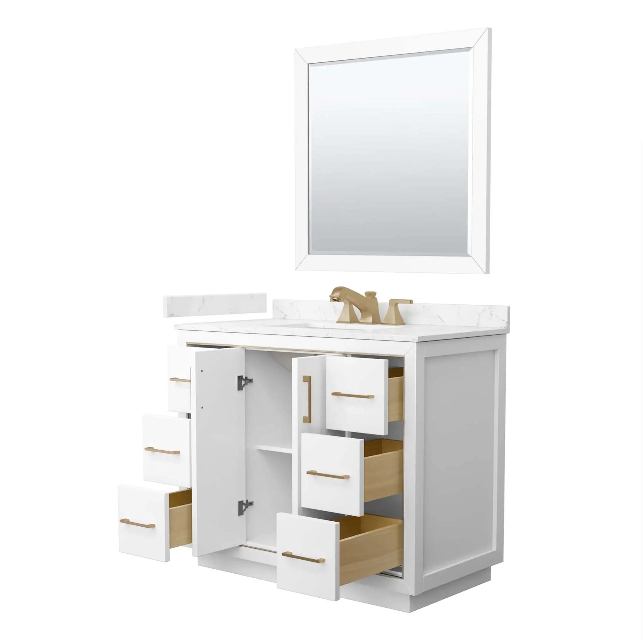 42" Icon Single Bathroom Vanity in White with Satin Bronze Trim & 34" Mirror by Wyndham