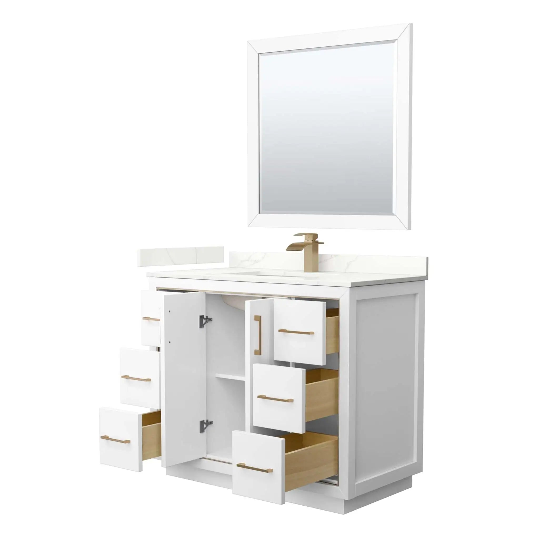 42" Icon Single Bathroom Vanity in White with Satin Bronze Trim & 34" Mirror by Wyndham