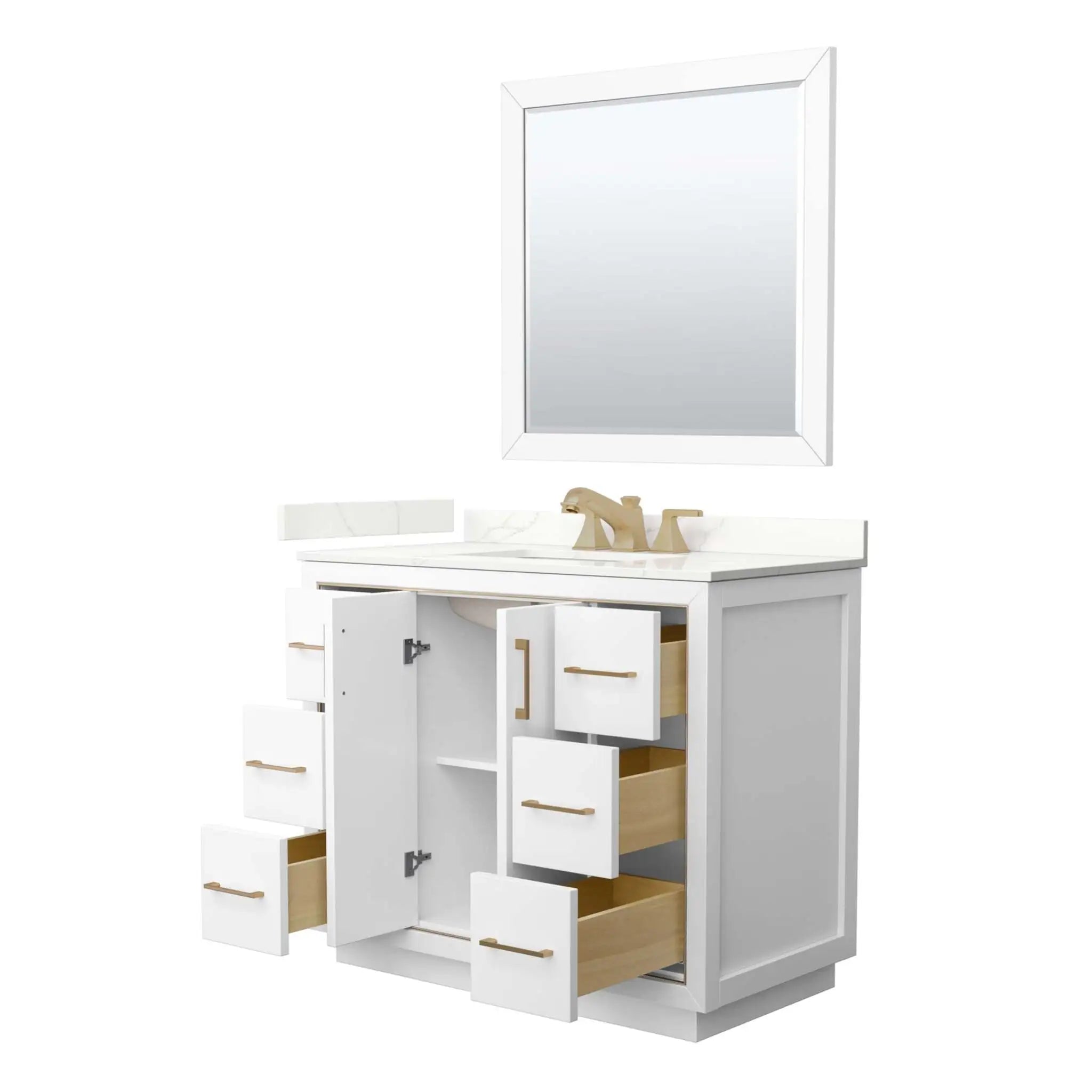 42" Icon Single Bathroom Vanity in White with Satin Bronze Trim & 34" Mirror by Wyndham