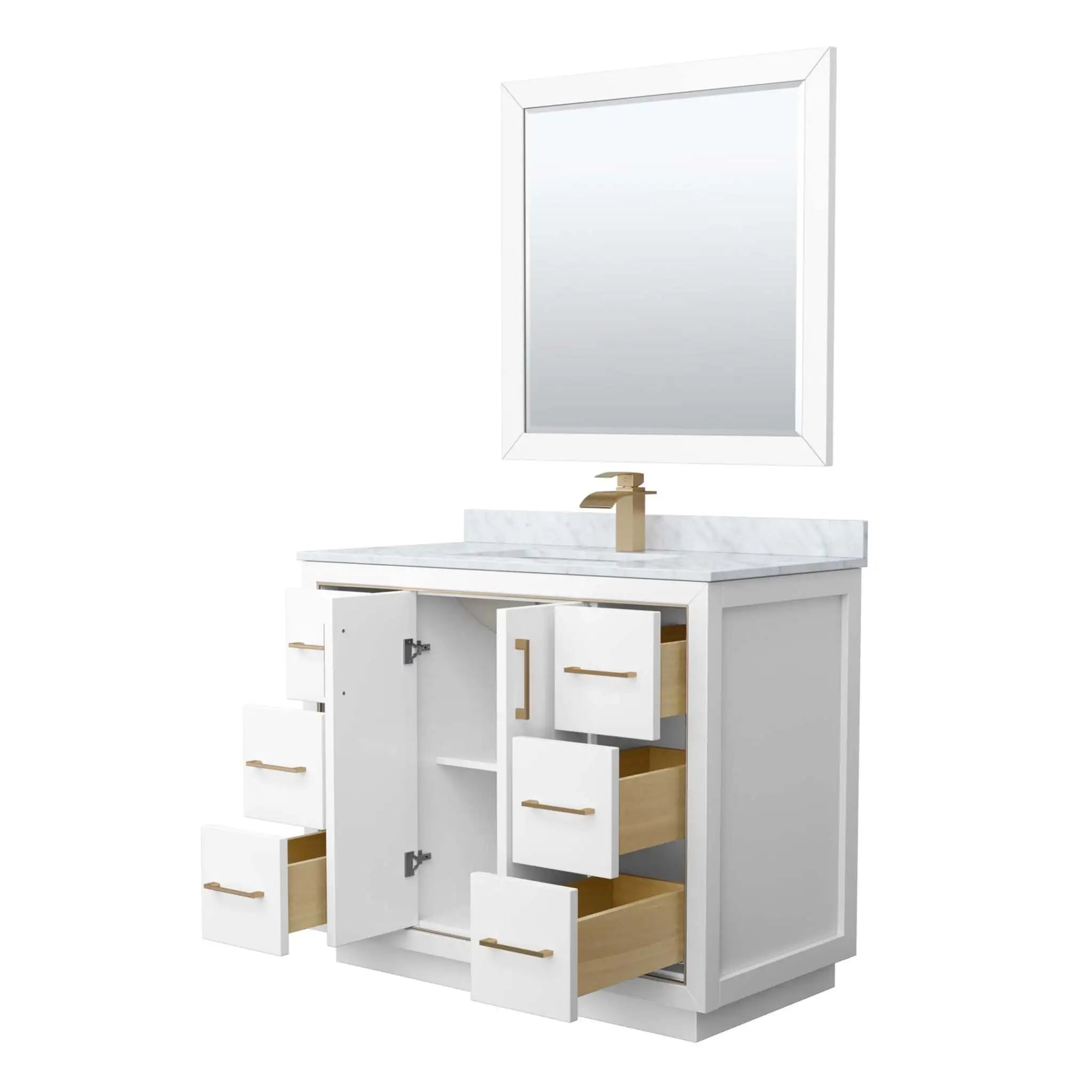42" Icon Single Bathroom Vanity in White with Satin Bronze Trim & 34" Mirror by Wyndham