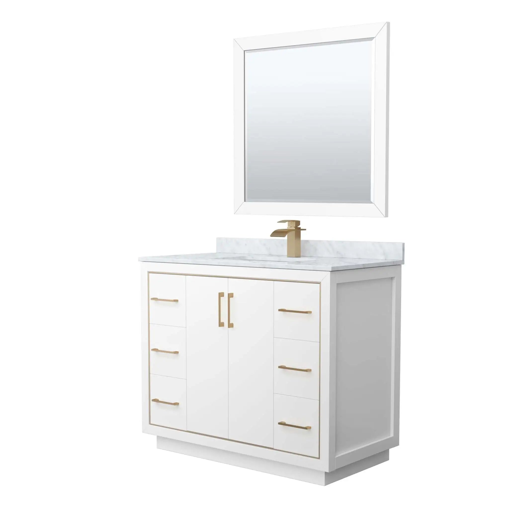 42" Icon Single Bathroom Vanity in White with Satin Bronze Trim & 34" Mirror by Wyndham