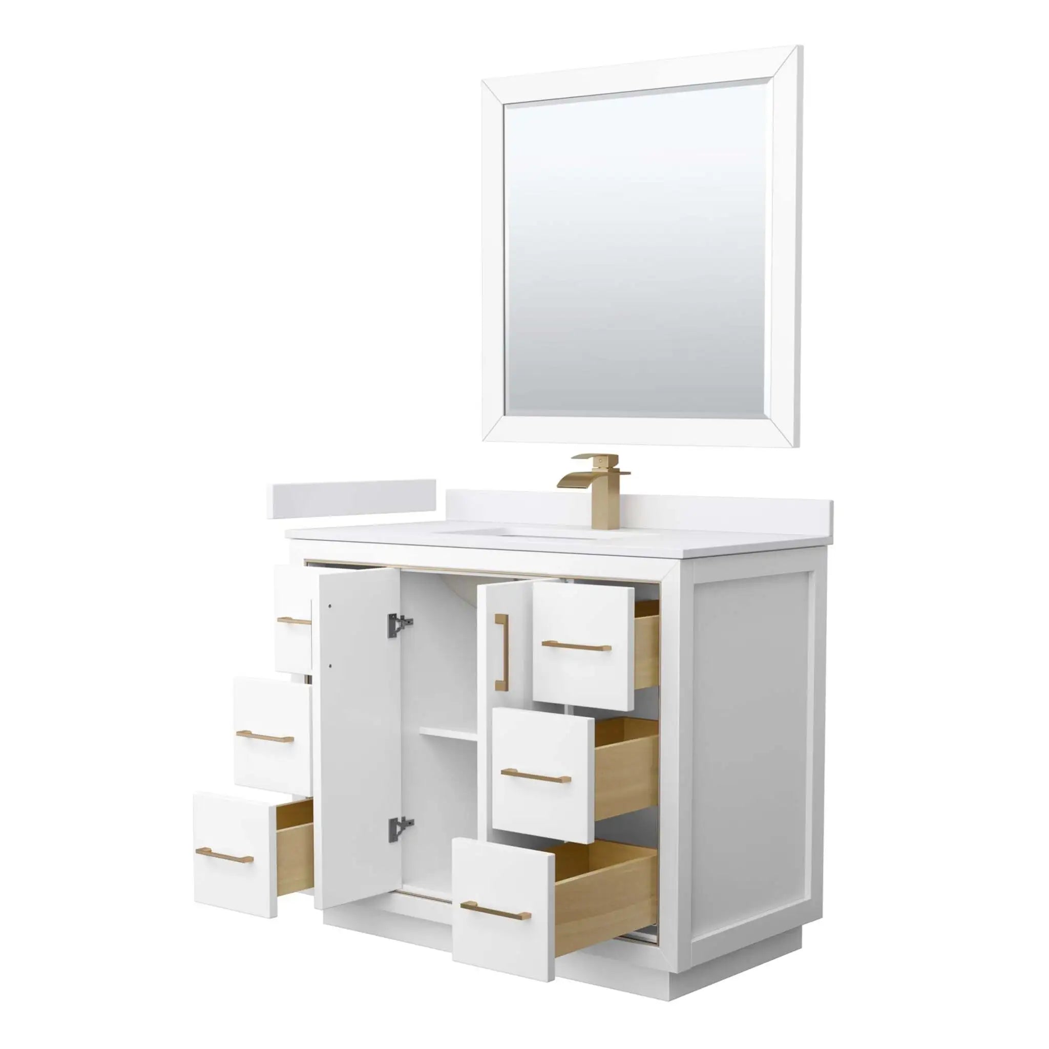 42" Icon Single Bathroom Vanity in White with Satin Bronze Trim & 34" Mirror by Wyndham