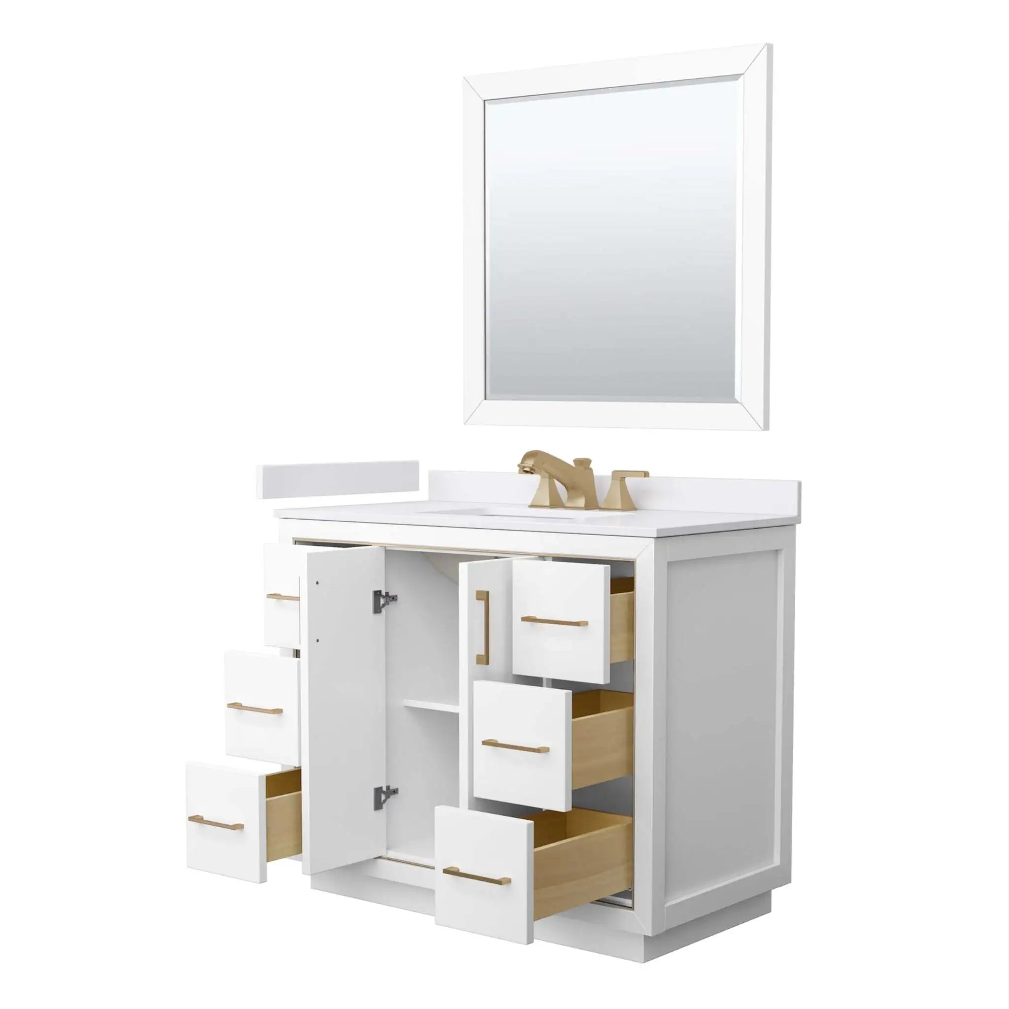 42" Icon Single Bathroom Vanity in White with Satin Bronze Trim & 34" Mirror by Wyndham