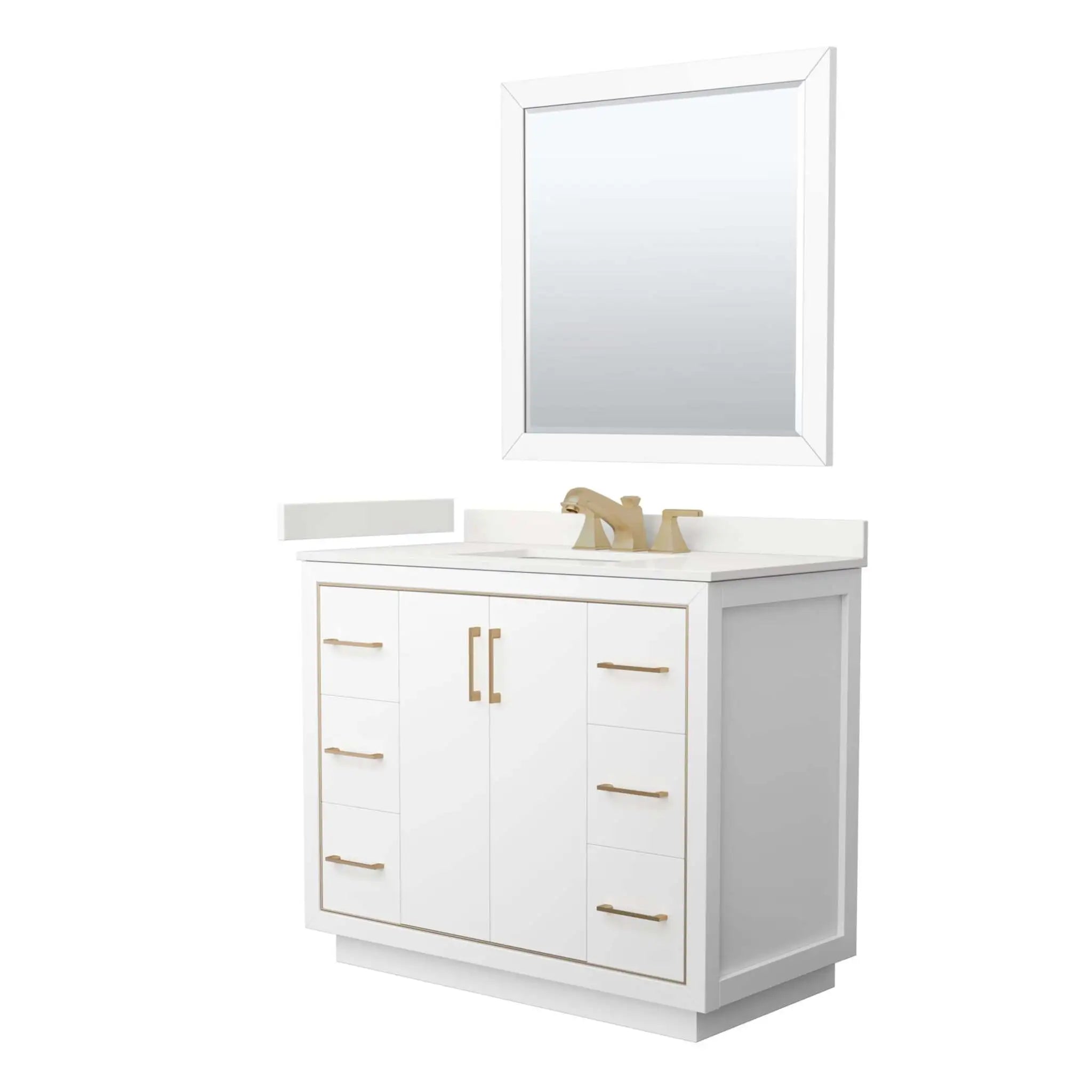 42" Icon Single Bathroom Vanity in White with Satin Bronze Trim & 34" Mirror by Wyndham