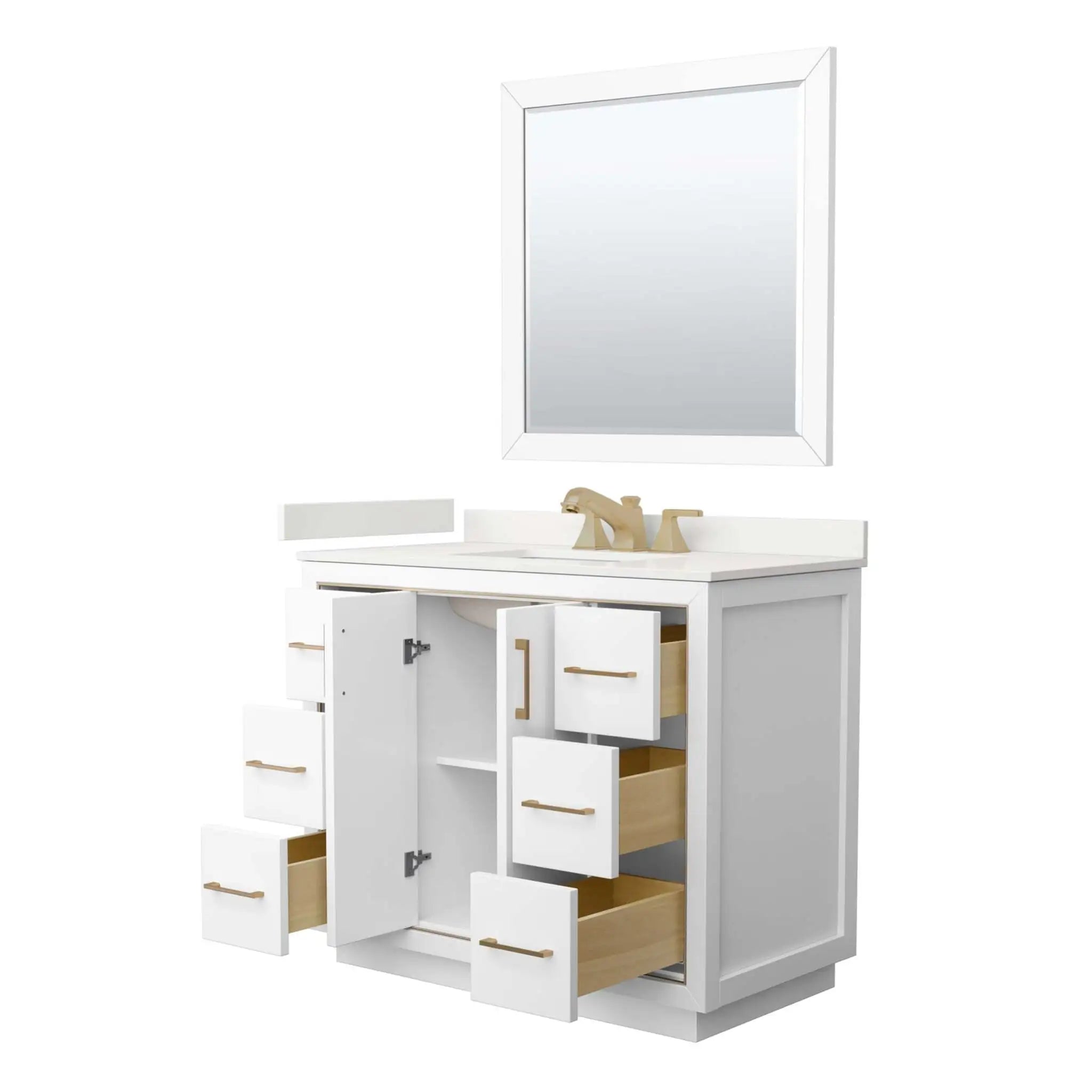 42" Icon Single Bathroom Vanity in White with Satin Bronze Trim & 34" Mirror by Wyndham