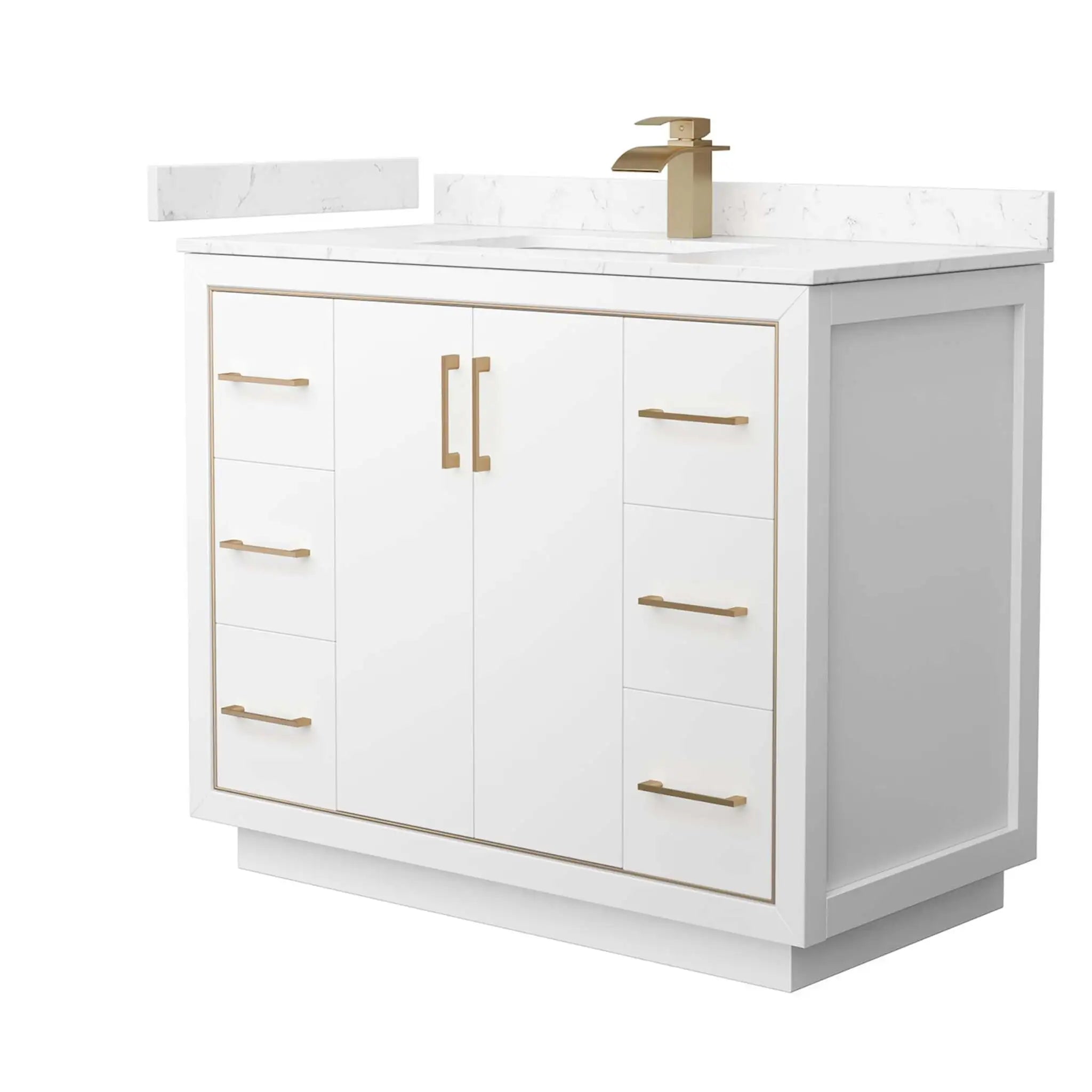 42" Icon Single Bathroom Vanity in White with Satin Bronze Trim by Wyndham