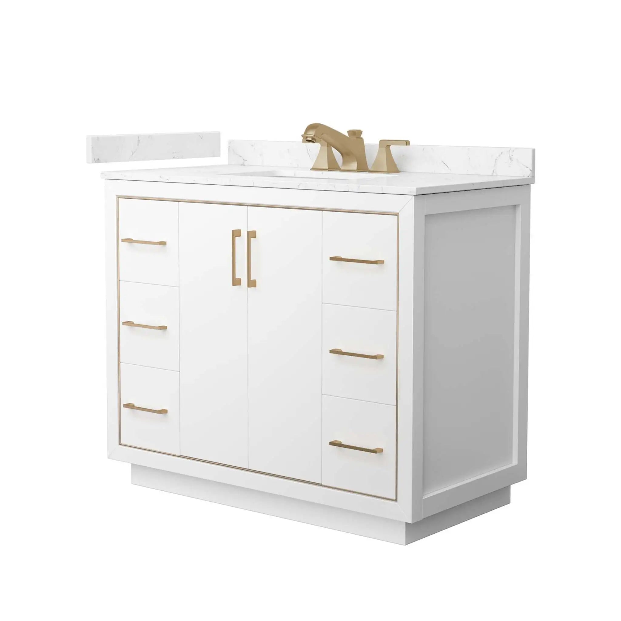 42" Icon Single Bathroom Vanity in White with Satin Bronze Trim by Wyndham