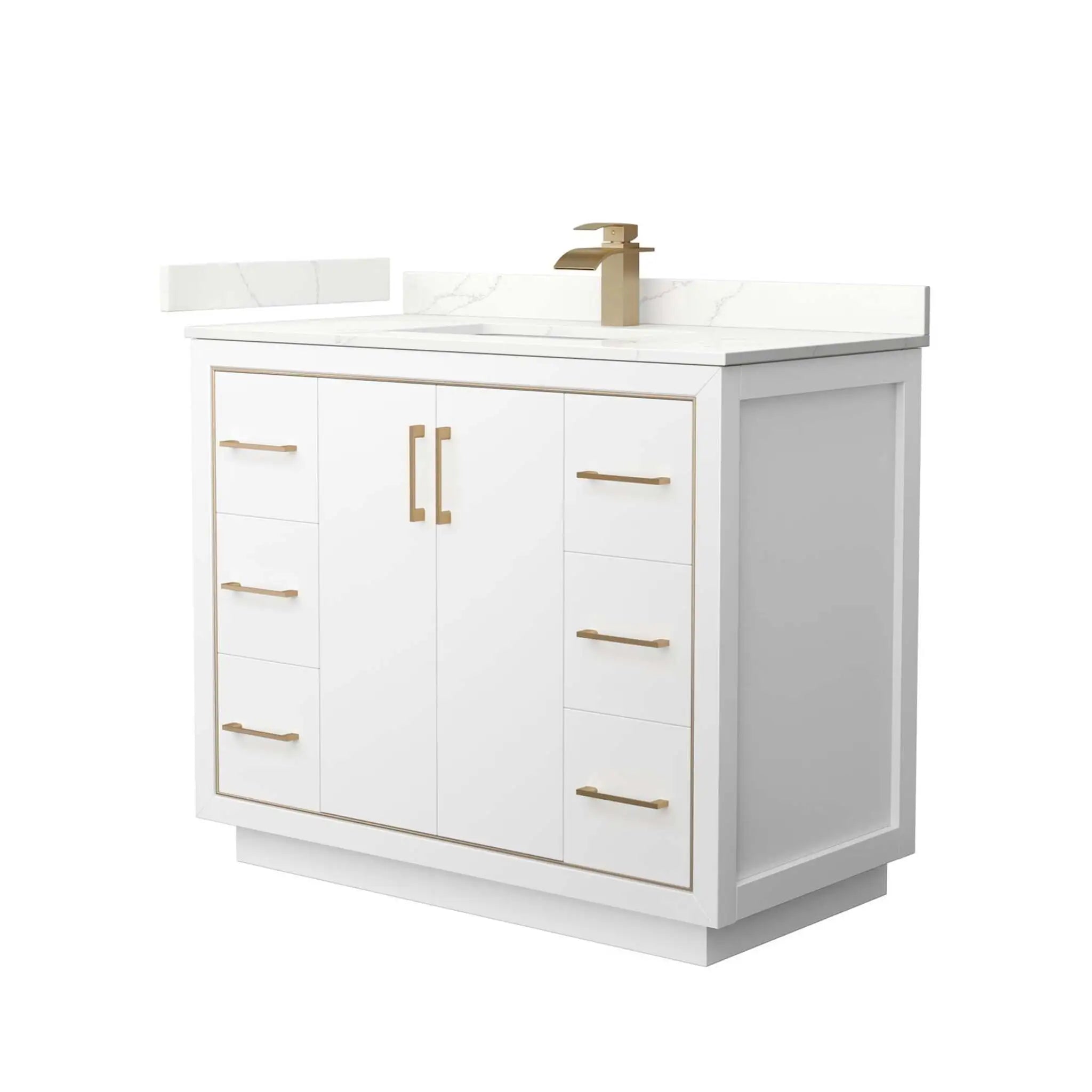 42" Icon Single Bathroom Vanity in White with Satin Bronze Trim by Wyndham