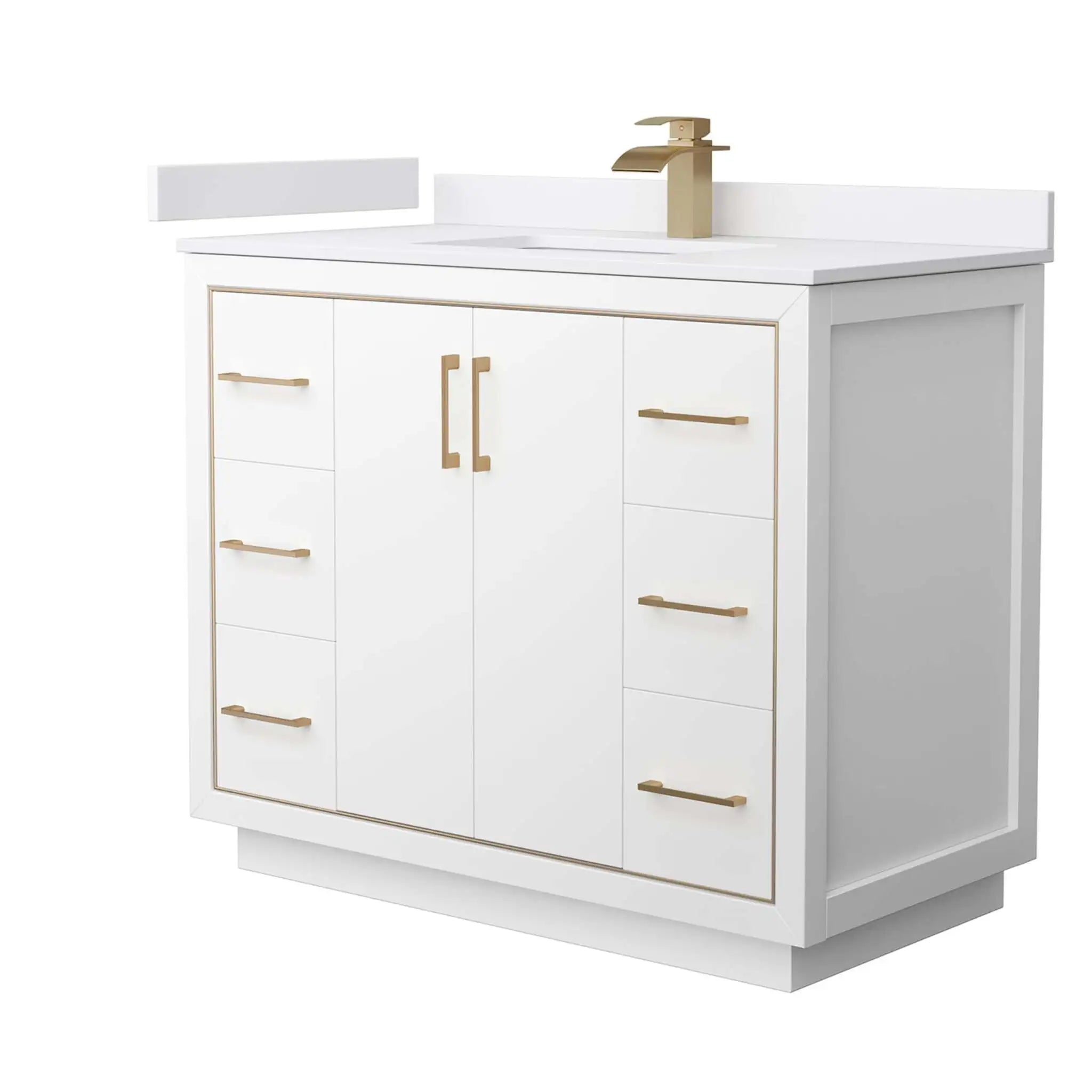 42" Icon Single Bathroom Vanity in White with Satin Bronze Trim by Wyndham