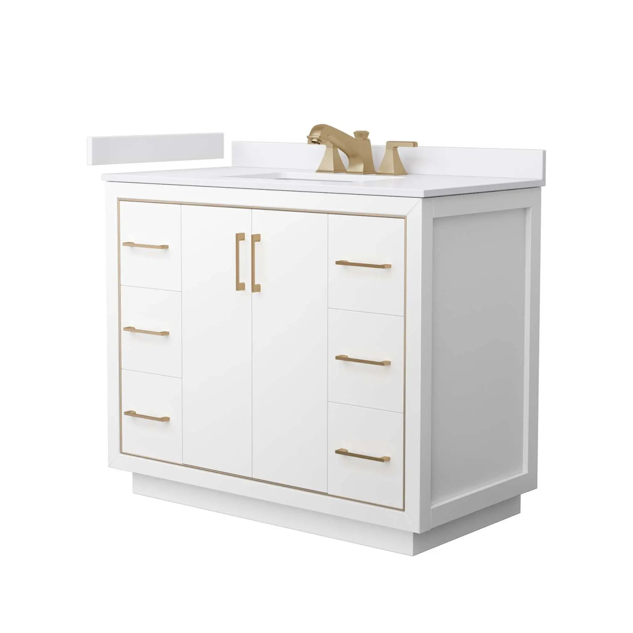 42" Icon Single Bathroom Vanity in White with Satin Bronze Trim by Wyndham