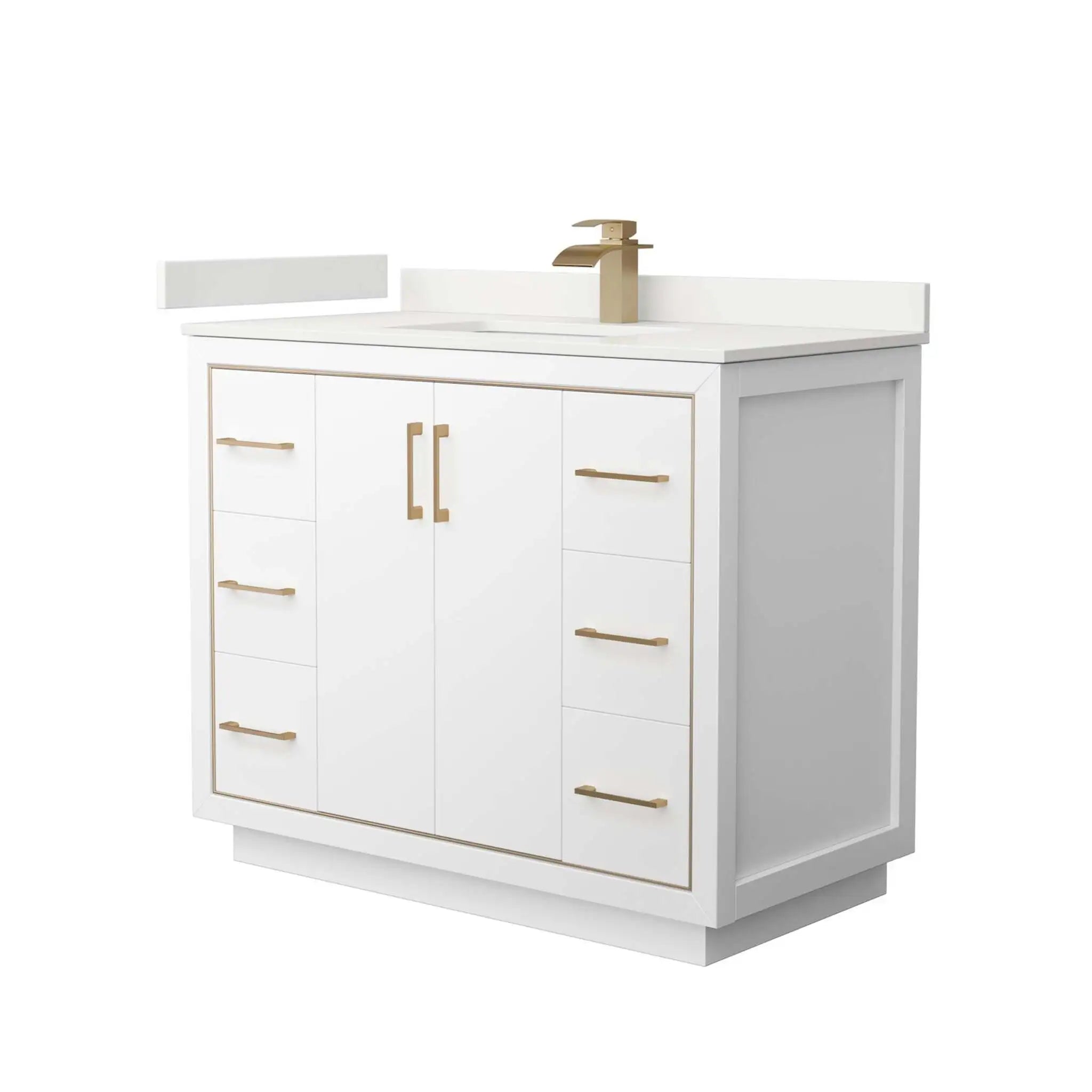 42" Icon Single Bathroom Vanity in White with Satin Bronze Trim by Wyndham