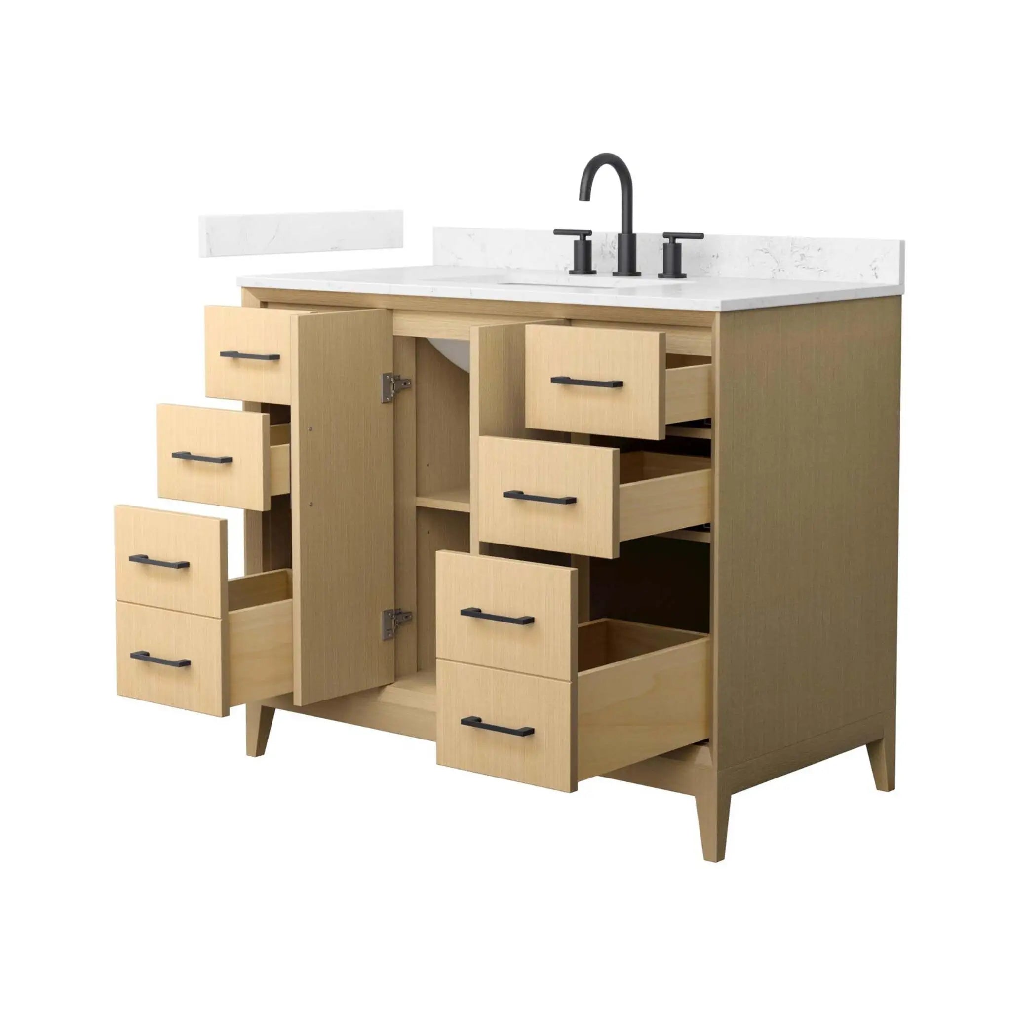 42" Janna Single Bathroom Vanity in White Oak with Matte Black Trim by Wyndham